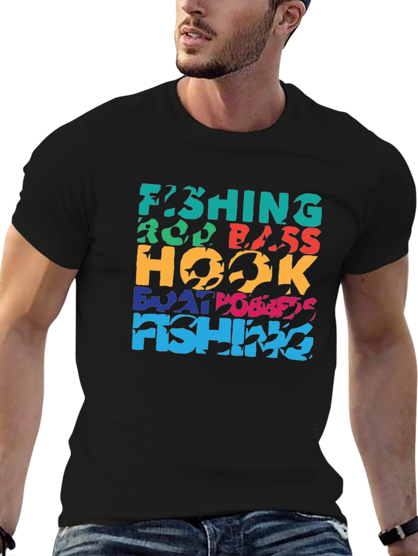Fishing Word Art Black T-Shirt