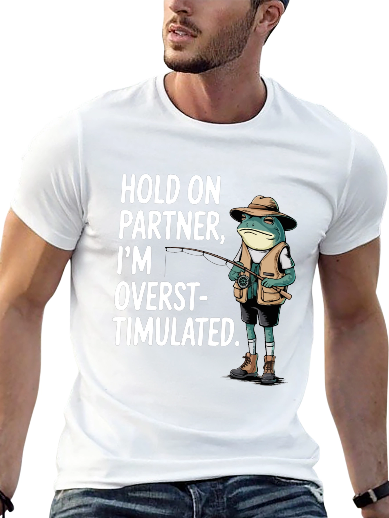 Funny Frog Fishing T-Shirt - Hold On Partner