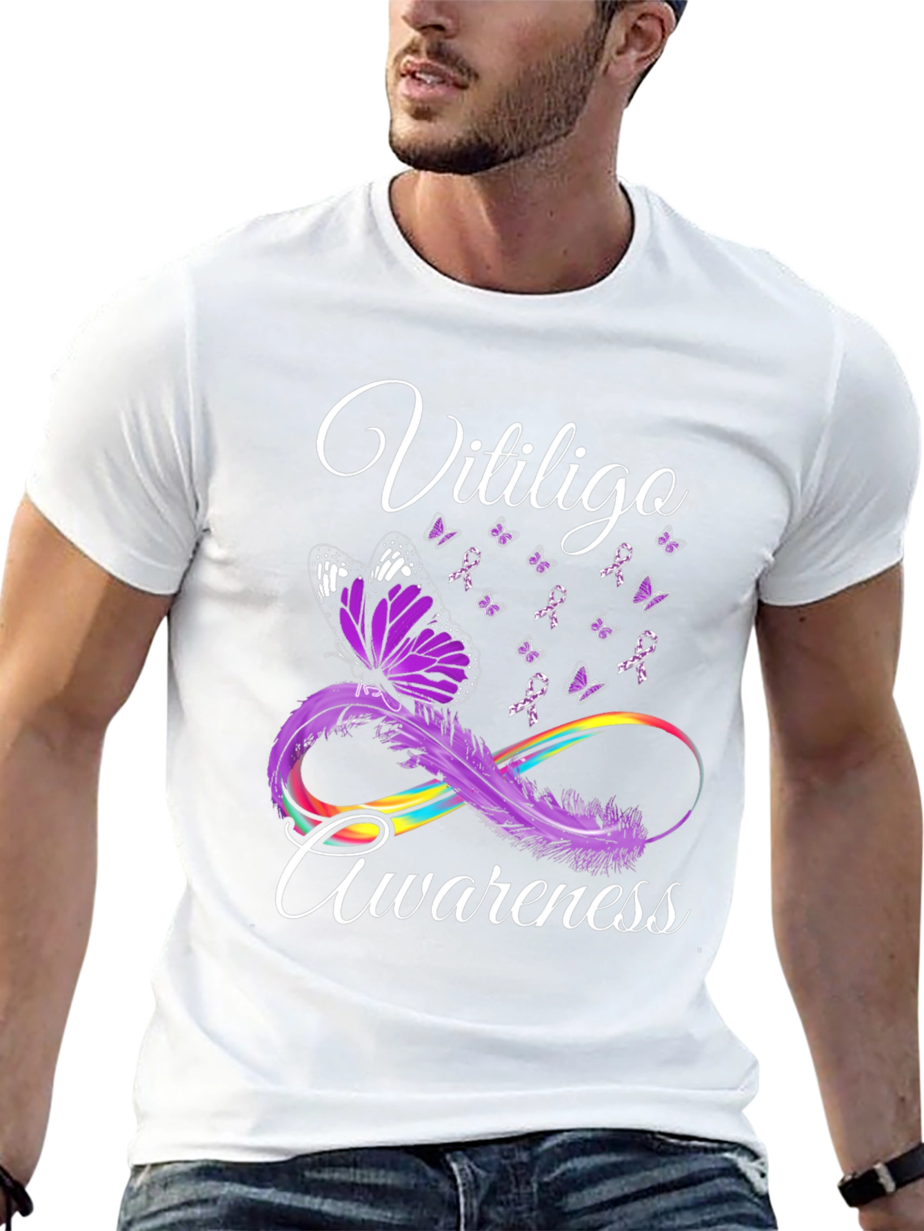 Vitiligo Awareness Butterfly Ribbon Graphic T-Shirt