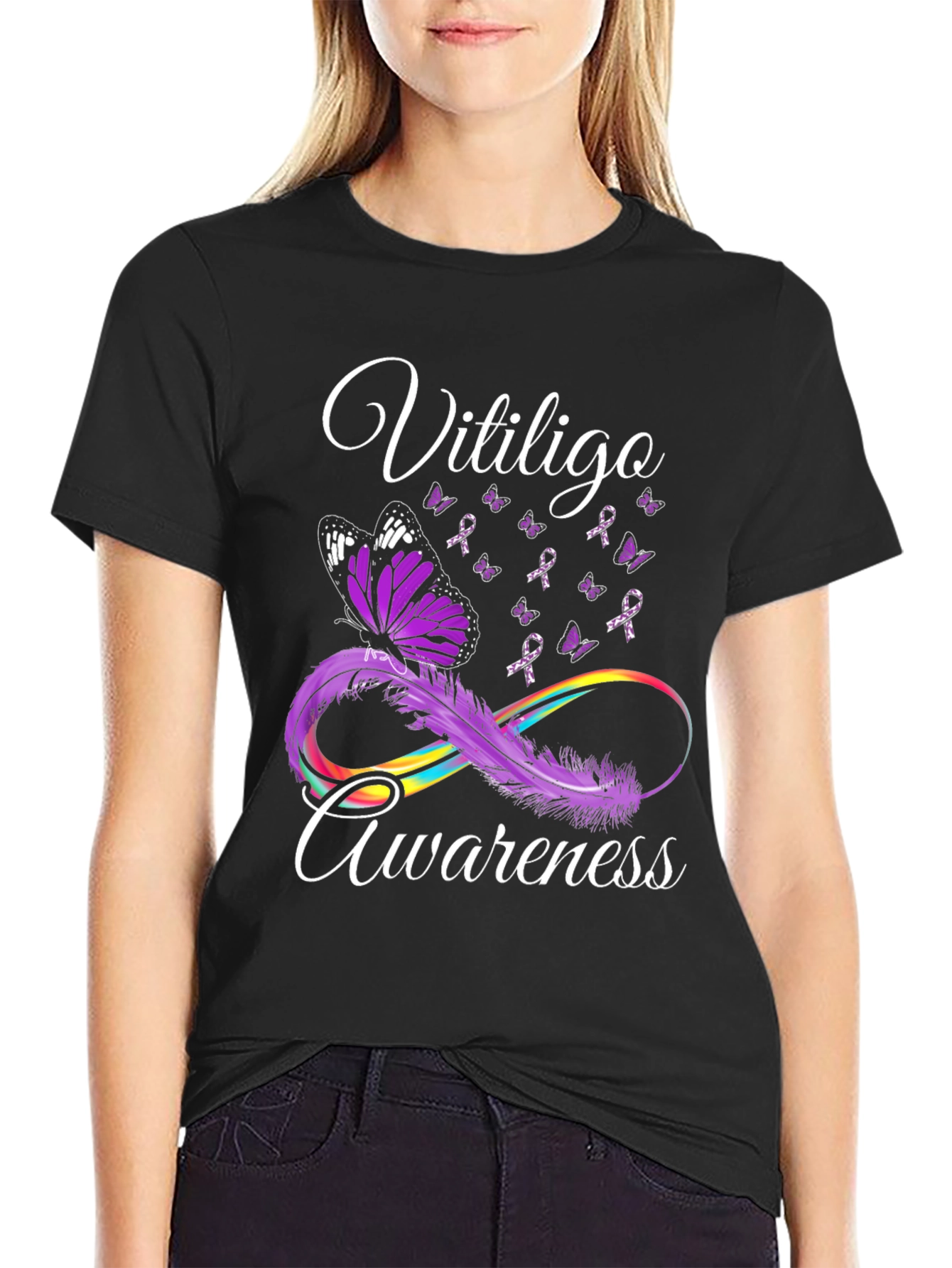 Vitiligo Awareness Butterfly Ribbon Graphic T-Shirt