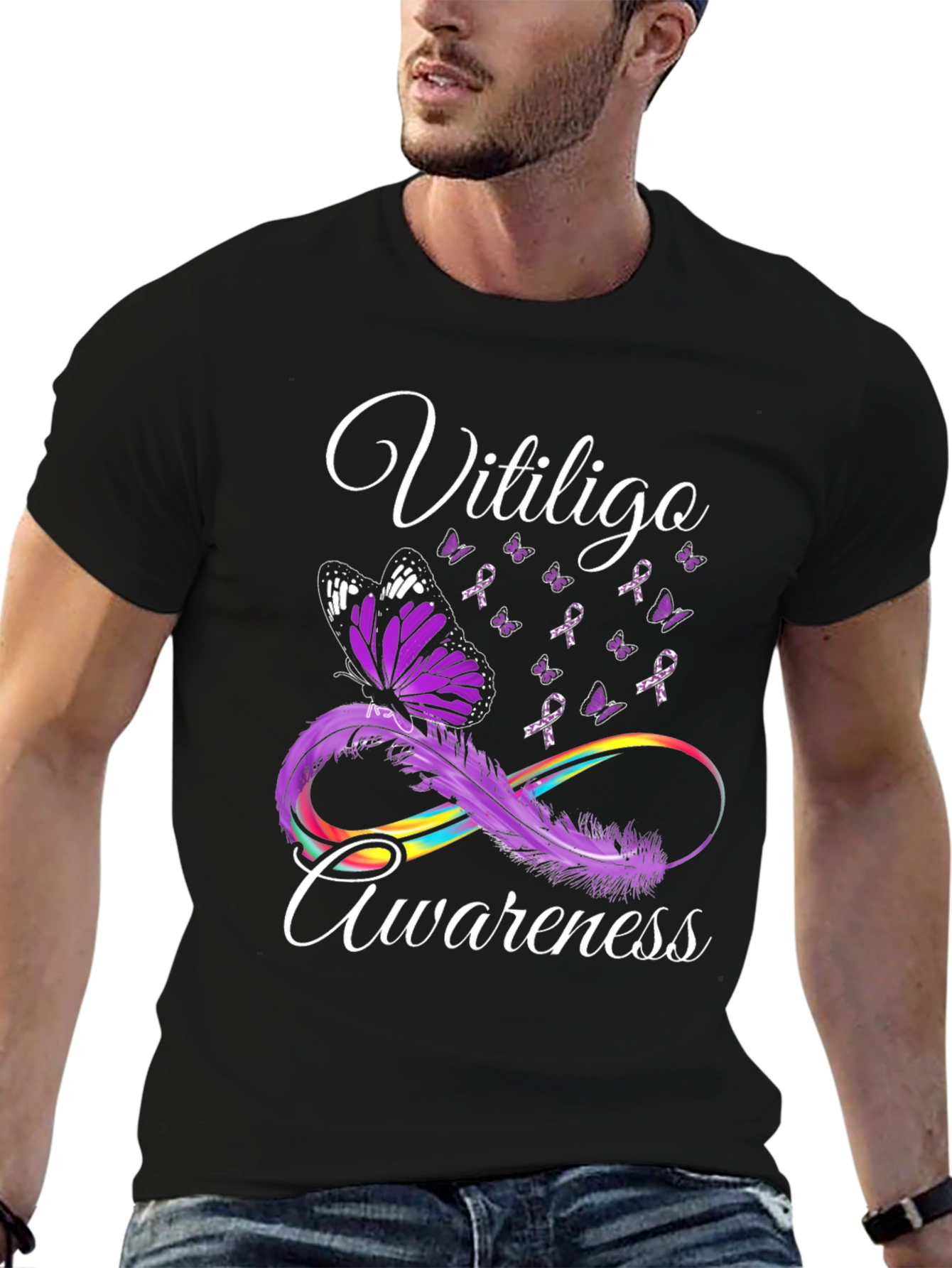 Vitiligo Awareness Butterfly Ribbon Graphic T-Shirt