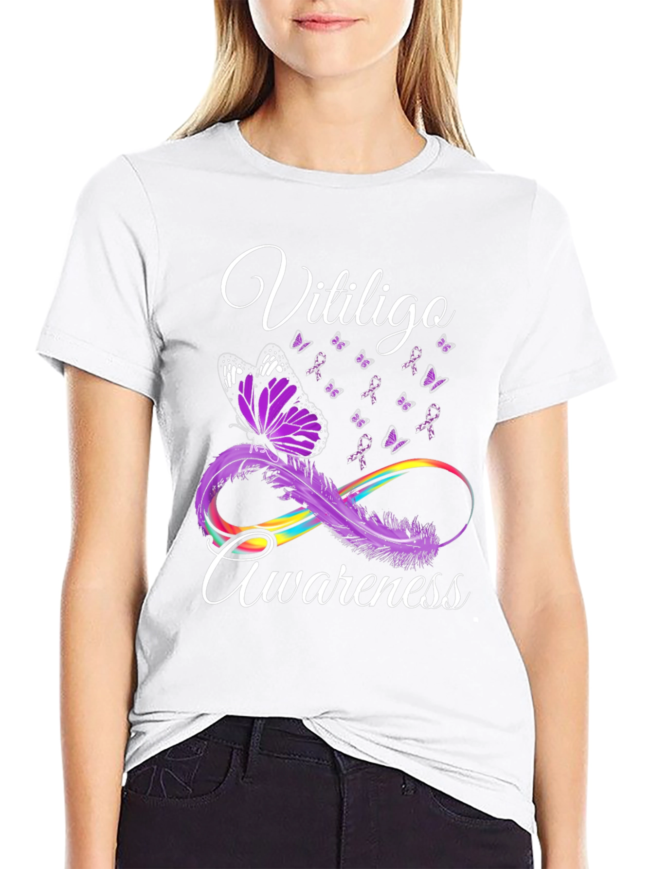 Vitiligo Awareness Butterfly Ribbon Graphic T-Shirt