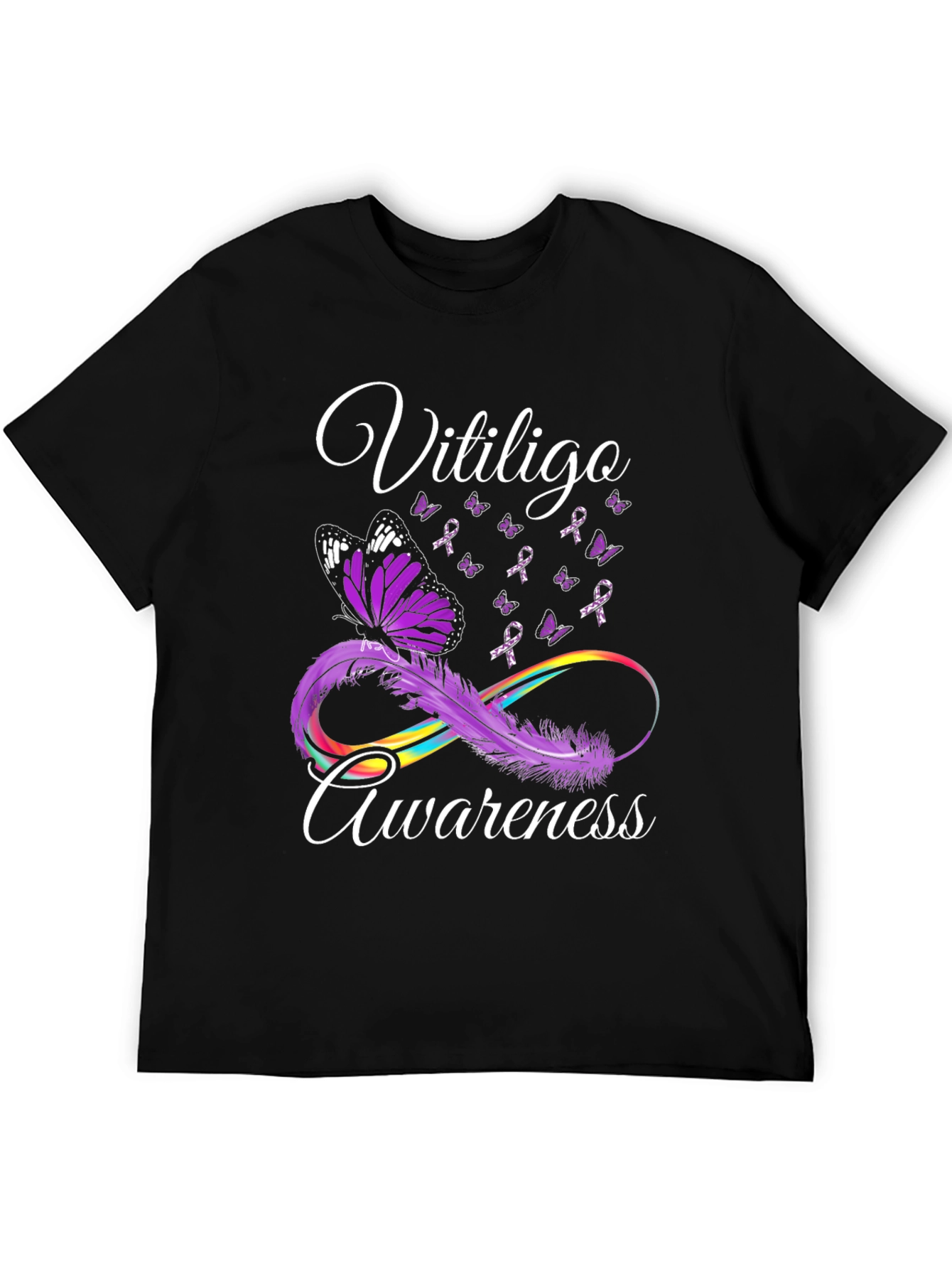 Vitiligo Awareness Butterfly Ribbon Graphic T-Shirt