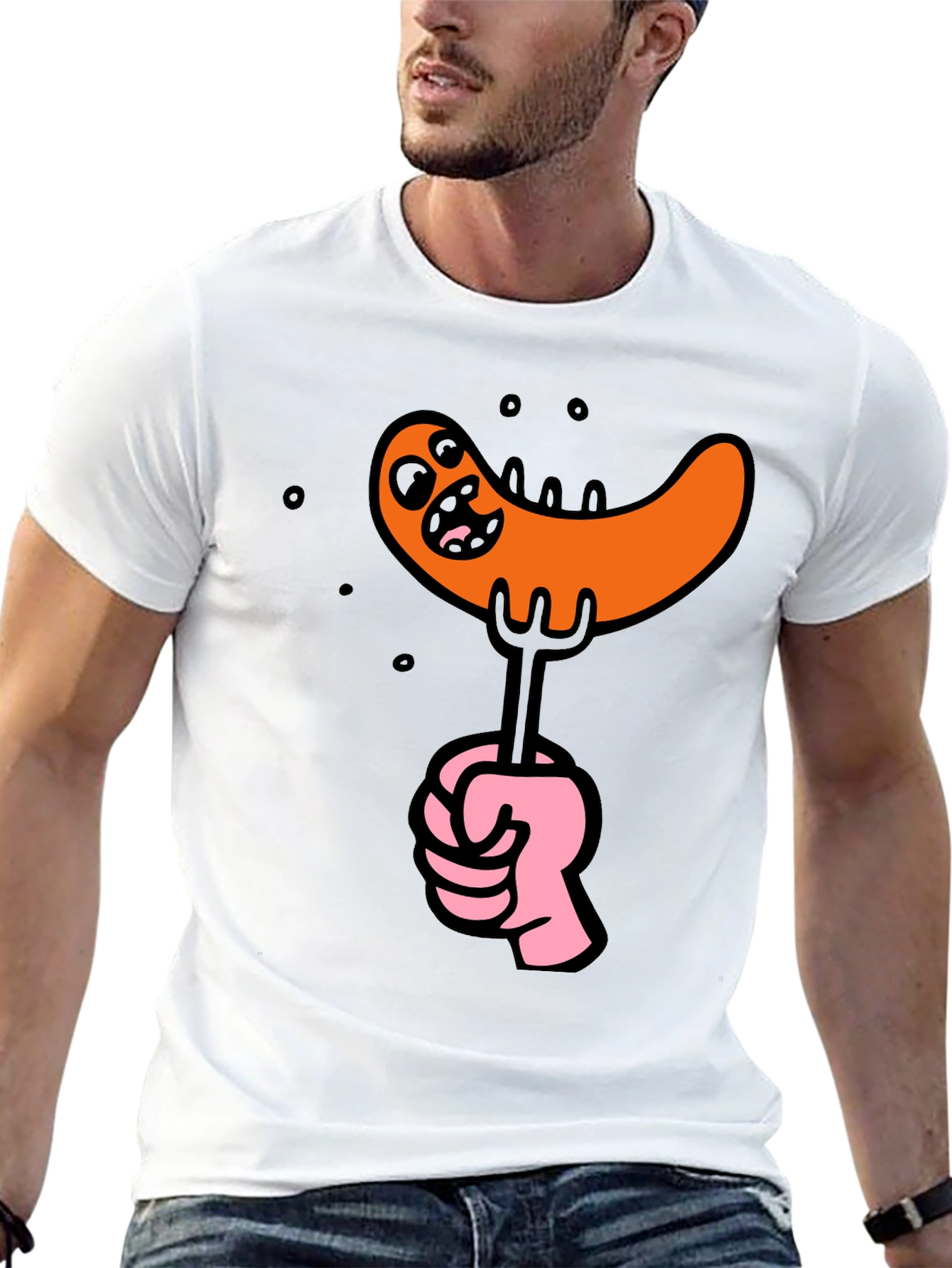 Funny Sausage Cartoon Graphic Tee - Black Cotton T-Shirt