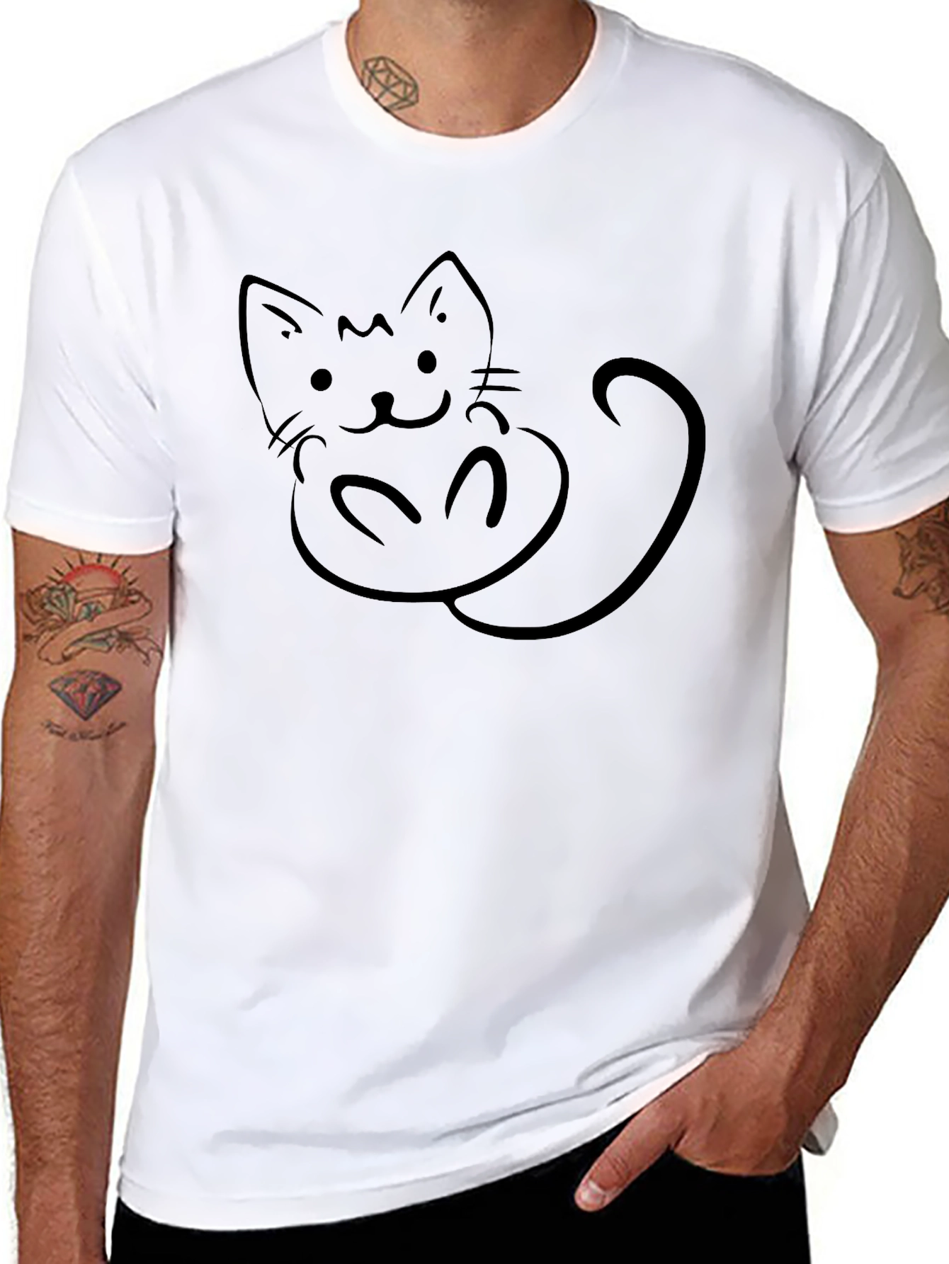 Cute Cat Graphic Black T-Shirt