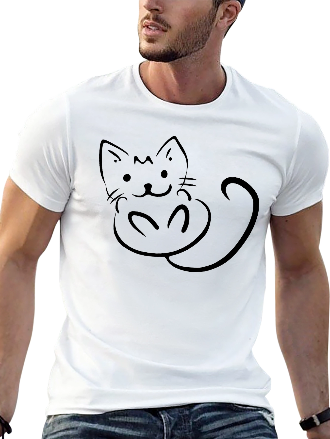 Cute Cat Graphic Black T-Shirt