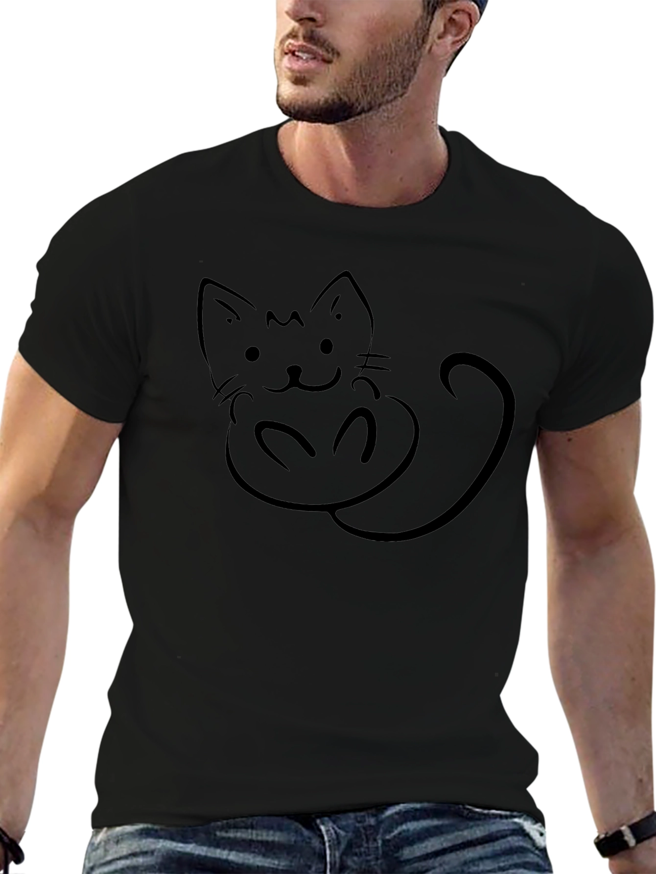 Cute Cat Graphic Black T-Shirt