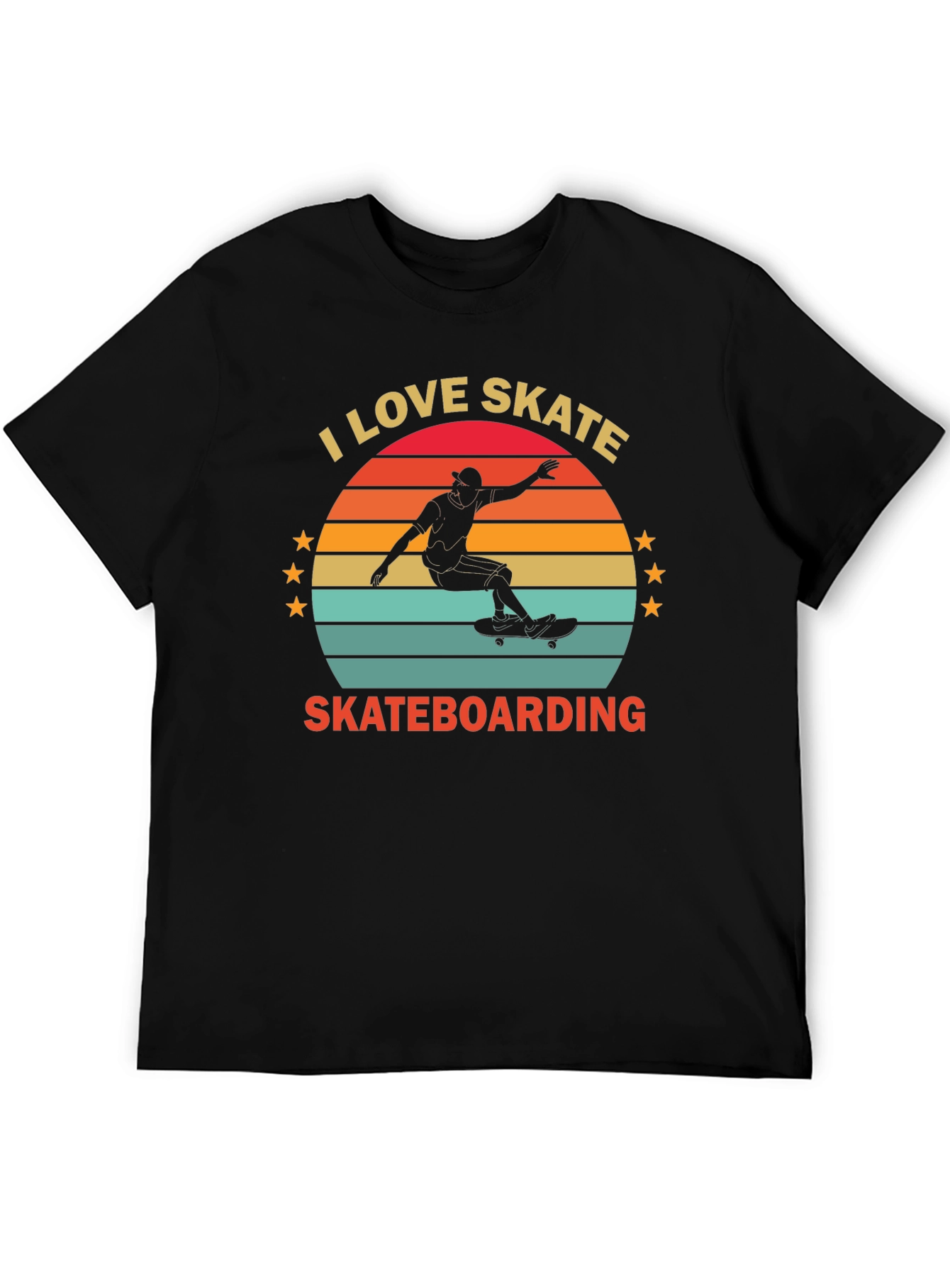I Love Skateboarding T-Shirt Retro Sunset Design