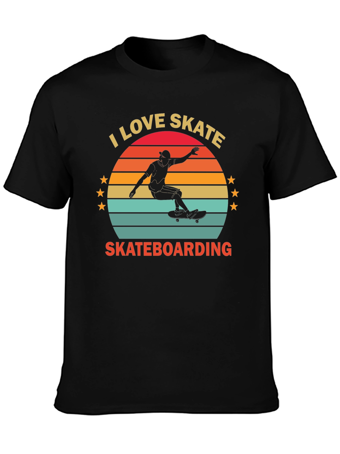 I Love Skateboarding T-Shirt Retro Sunset Design