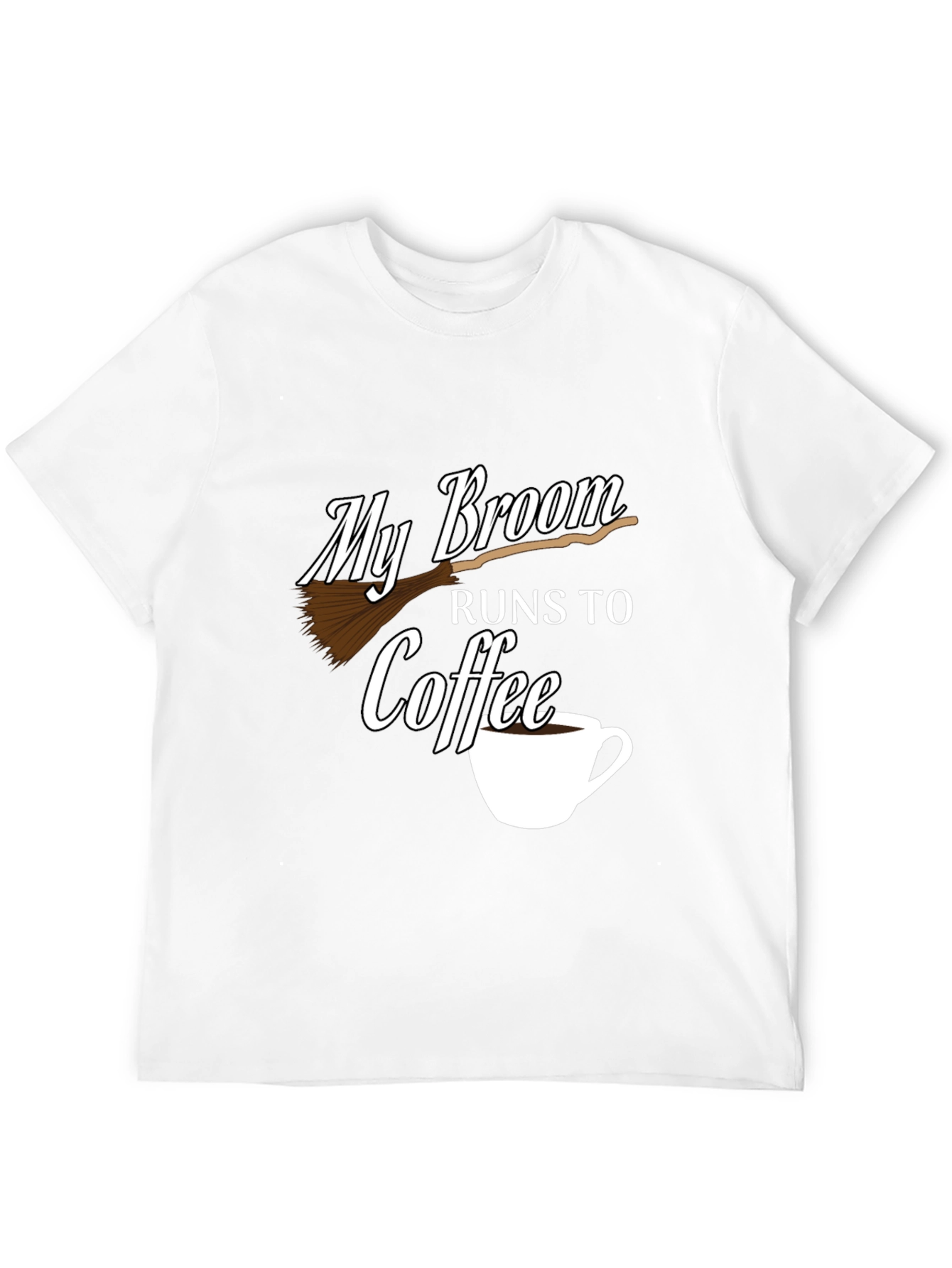 My Broom Runs To Coffee Black Graphic Tee