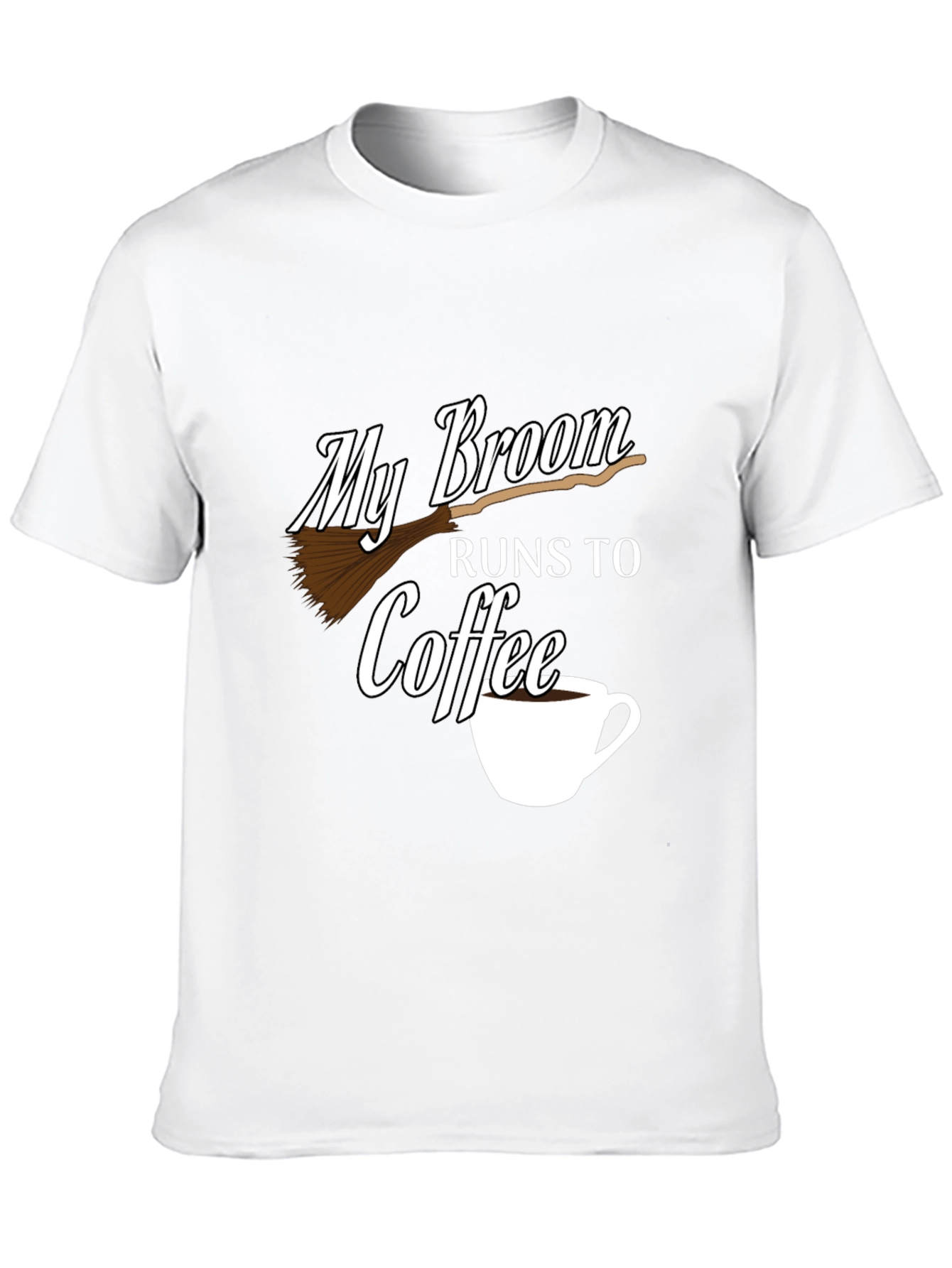 My Broom Runs To Coffee Black Graphic Tee