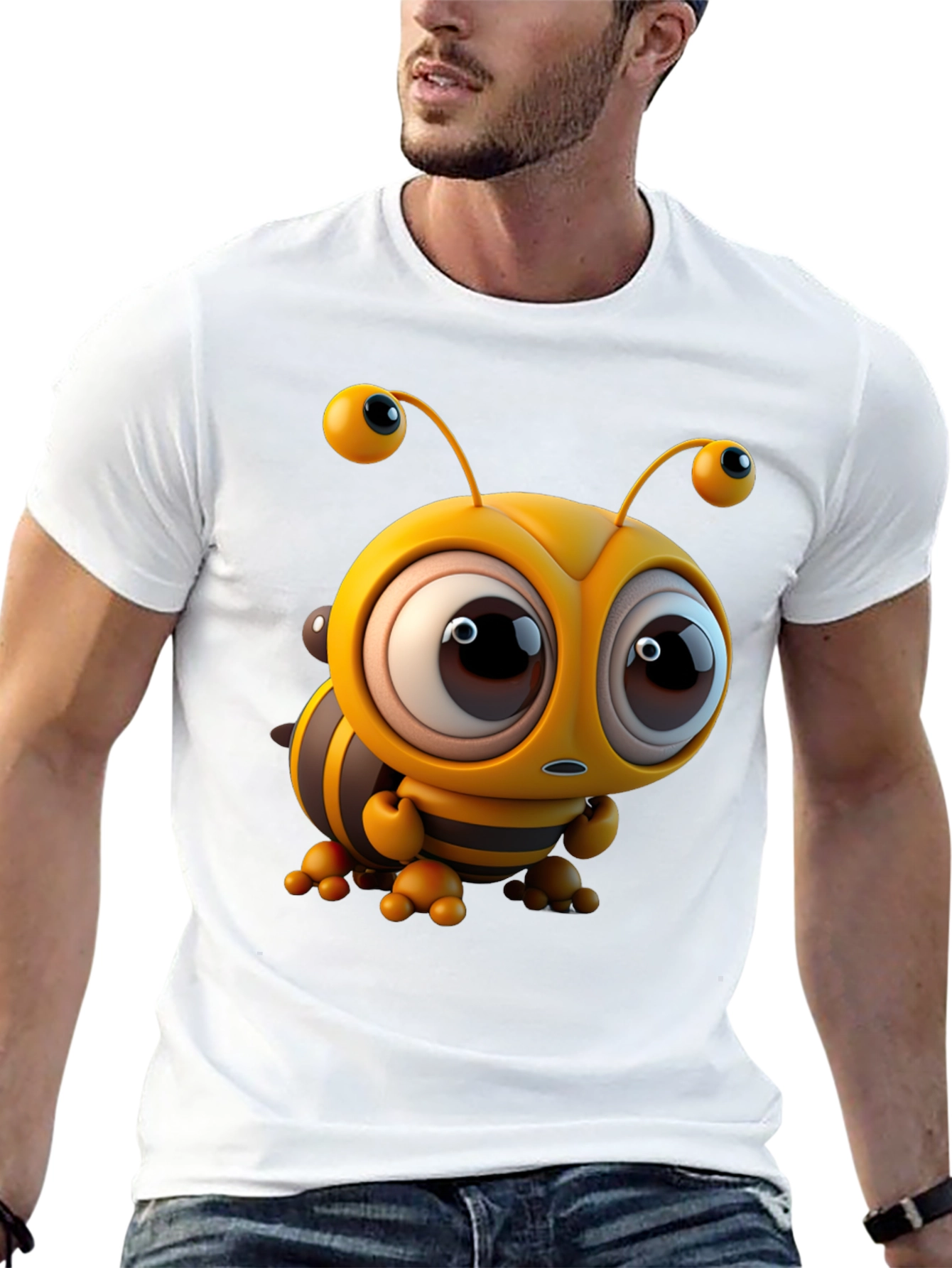 Cute Cartoon Bee Graphic Tee - Unisex Black T-Shirt