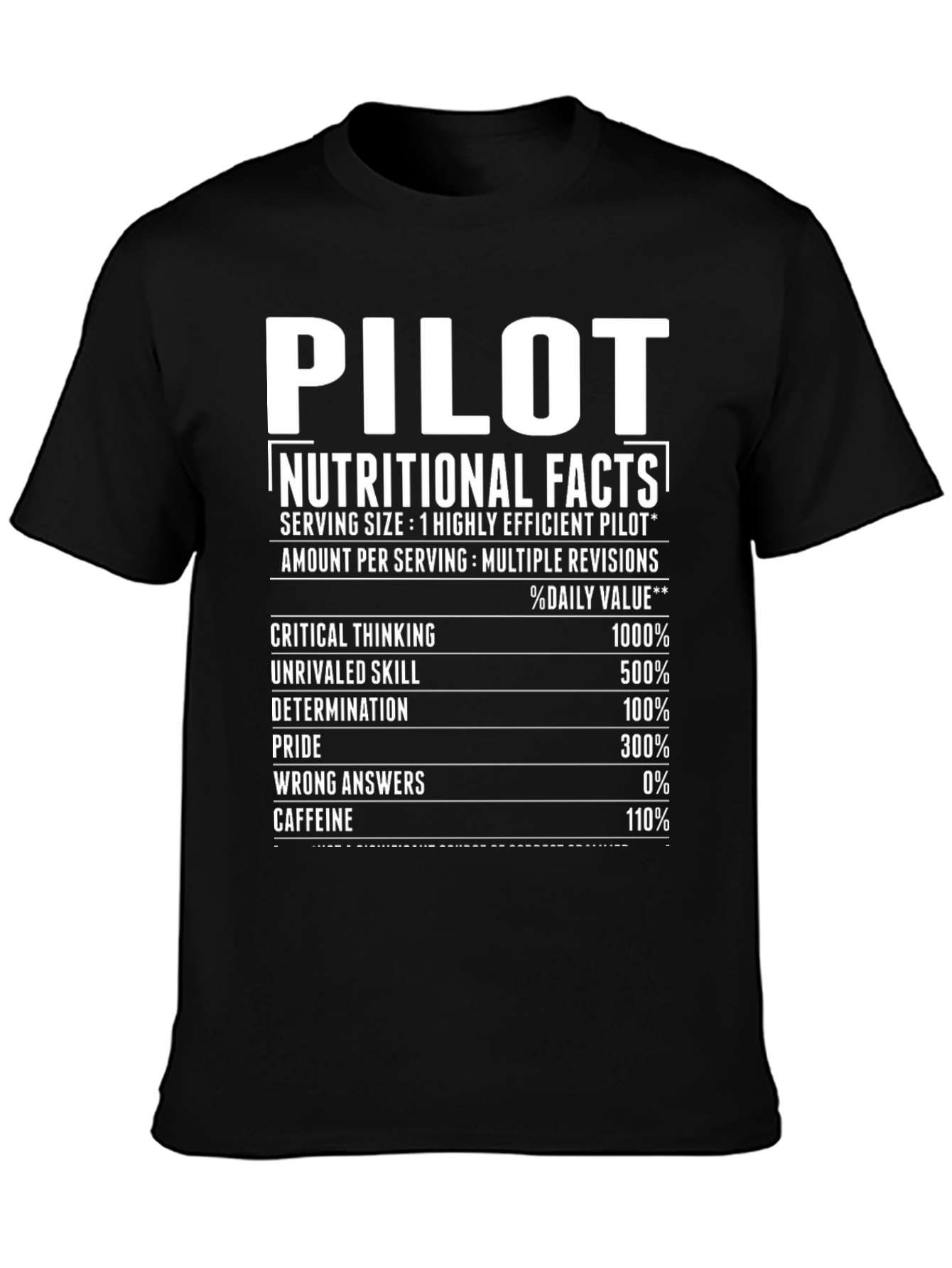 Pilot Nutritional Facts Novelty Graphic T-Shirt