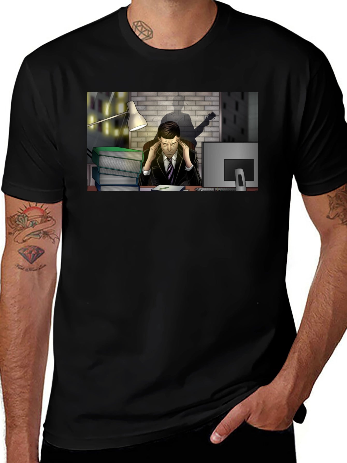 Stressed Man at Desk Graphic Tee