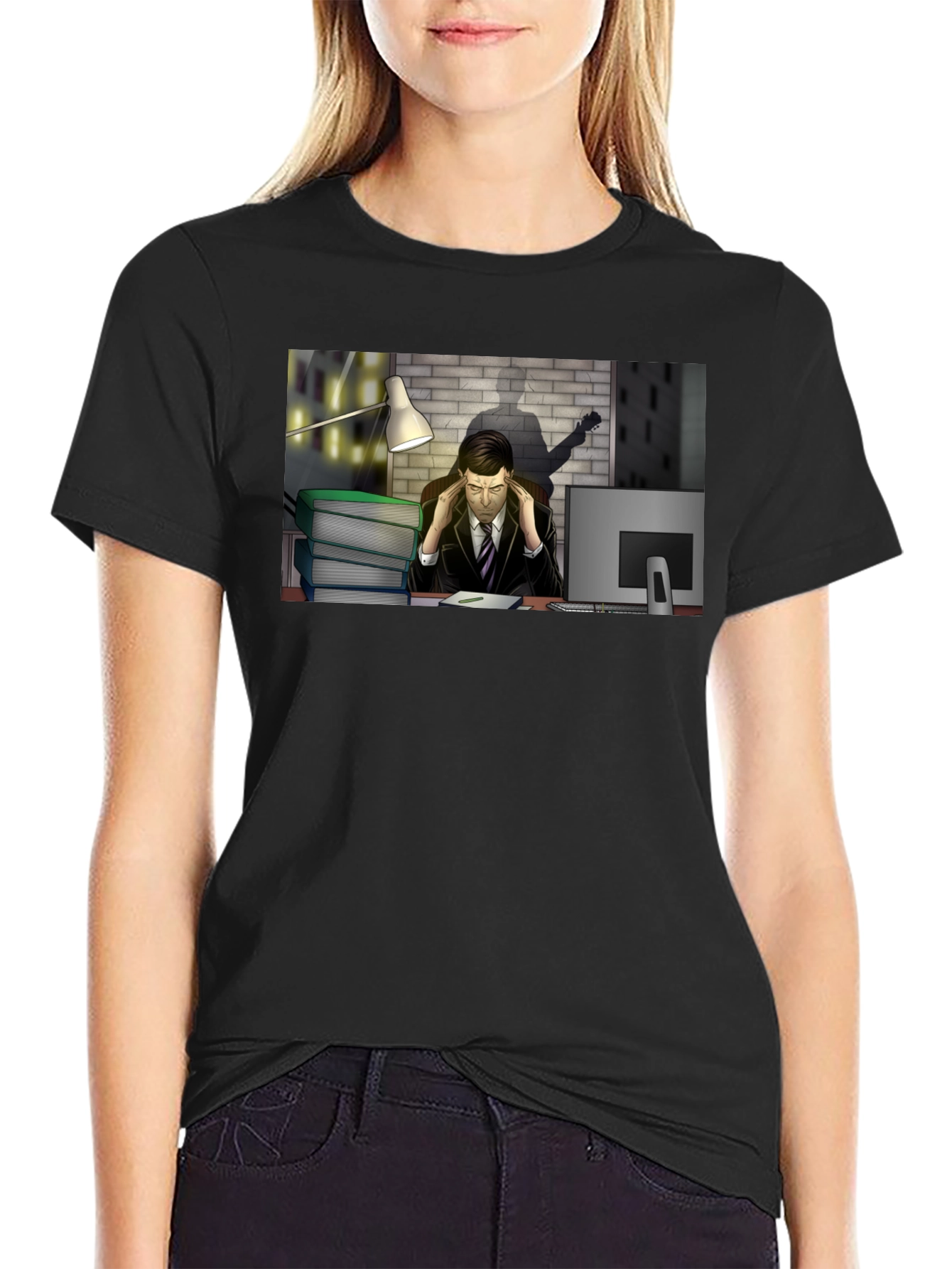 Stressed Man at Desk Graphic Tee