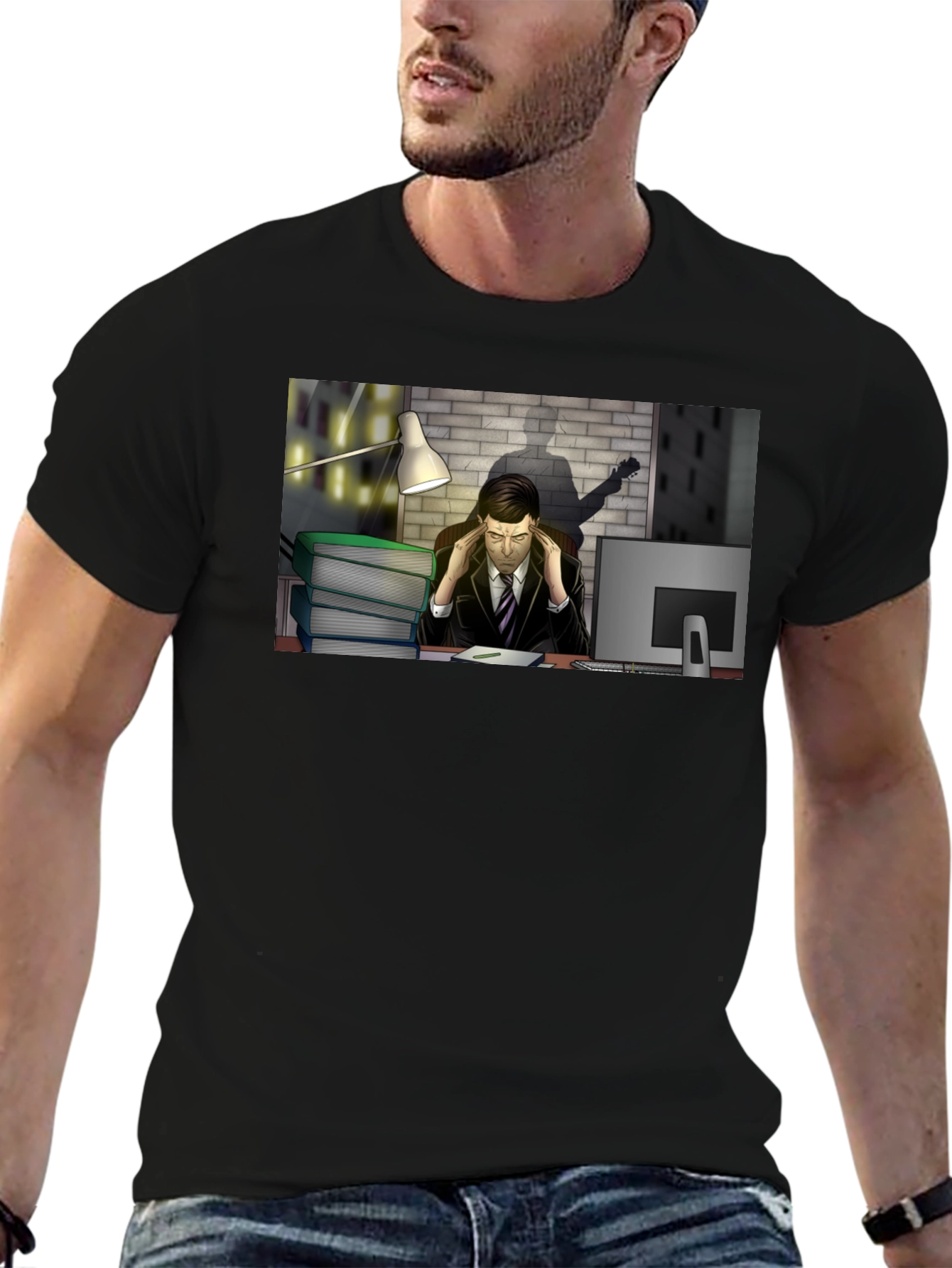Stressed Man at Desk Graphic Tee