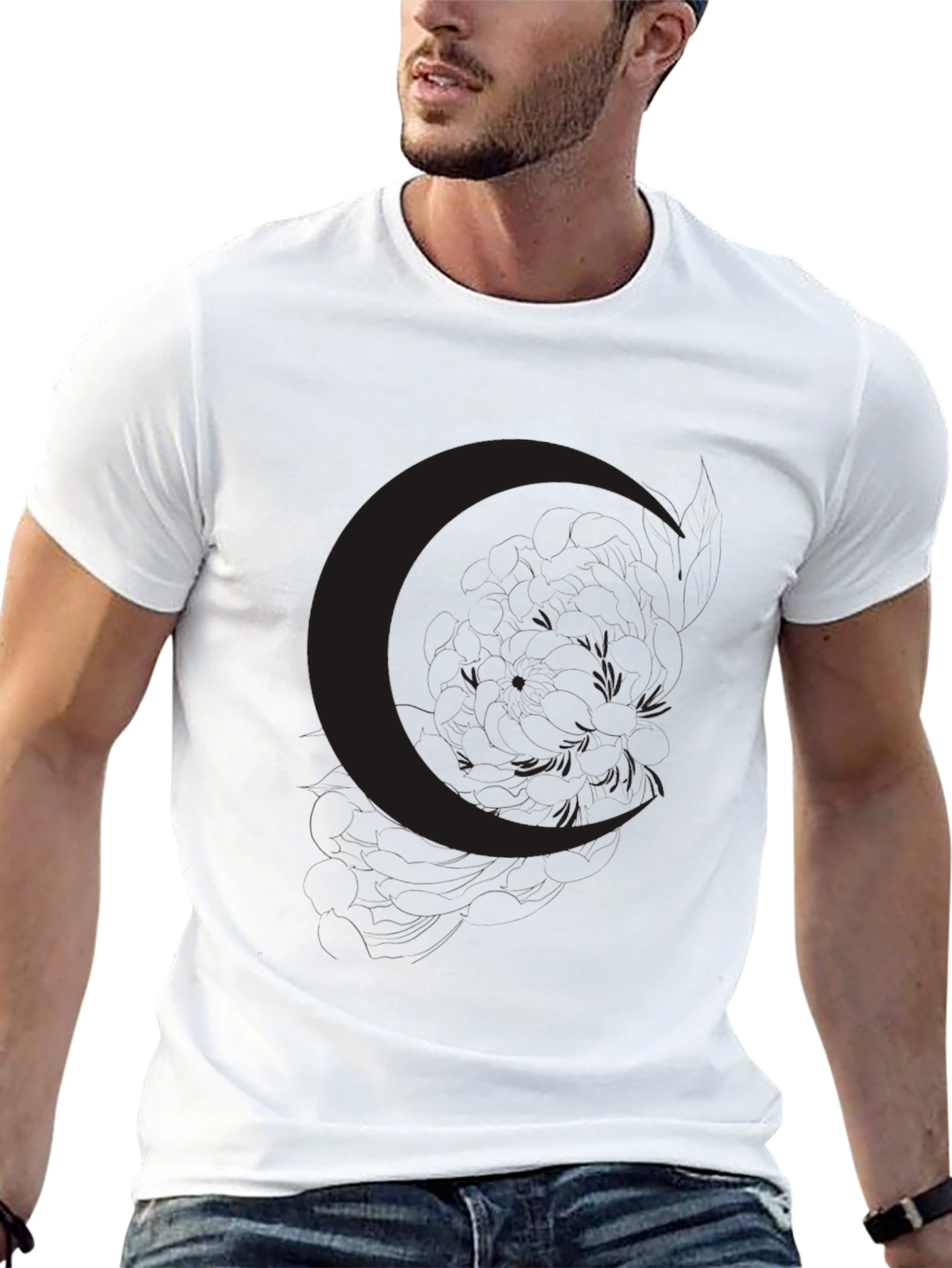Mens Black Crescent Moon Graphic Tee