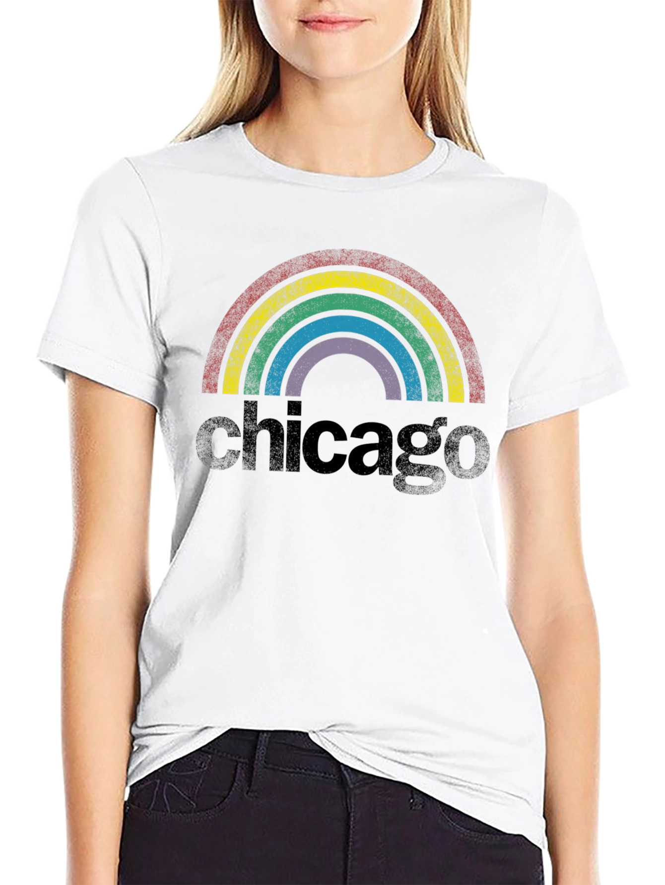 Chicago Rainbow Retro Graphic T-Shirt