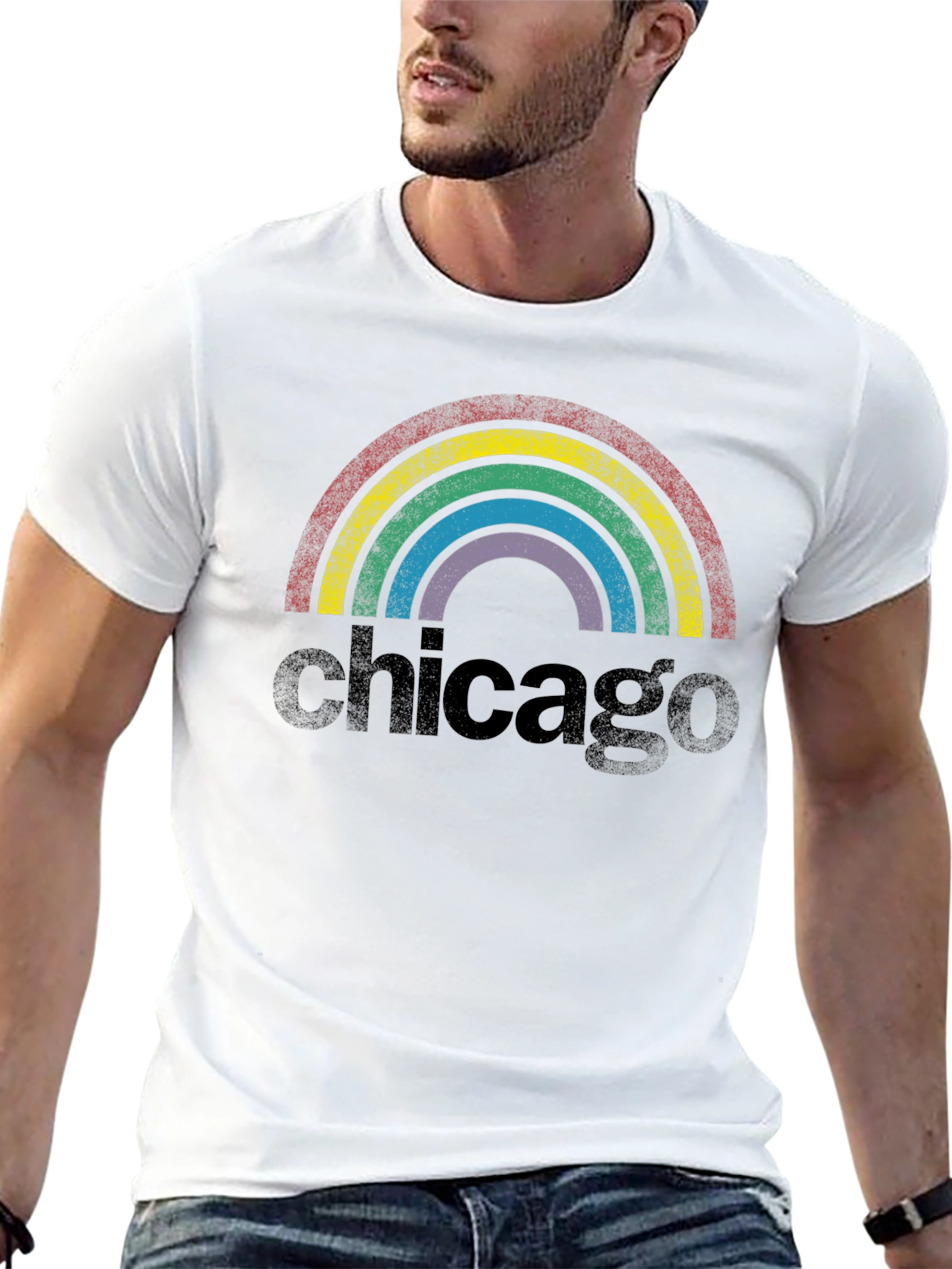 Chicago Rainbow Retro Graphic T-Shirt