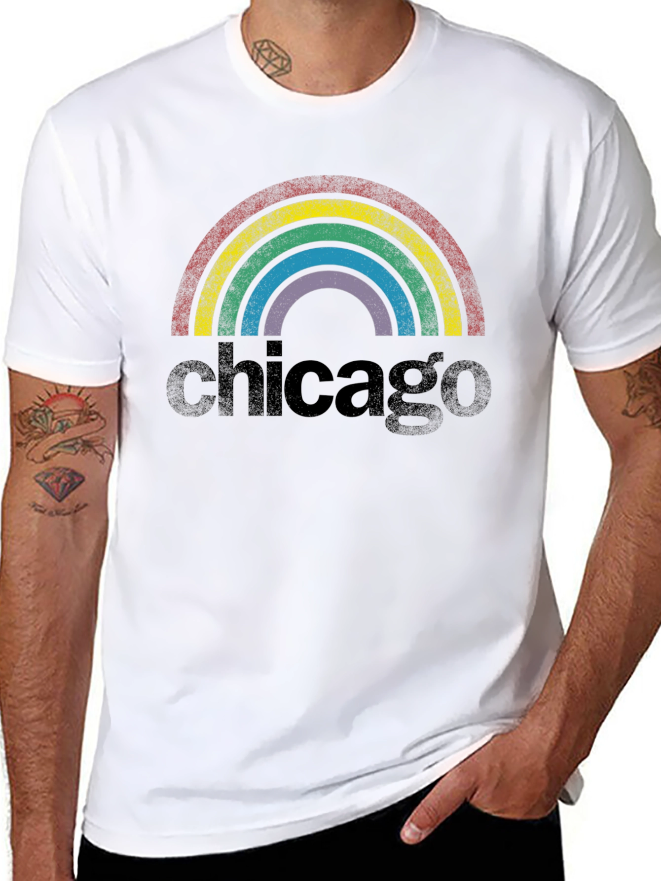 Chicago Rainbow Retro Graphic T-Shirt