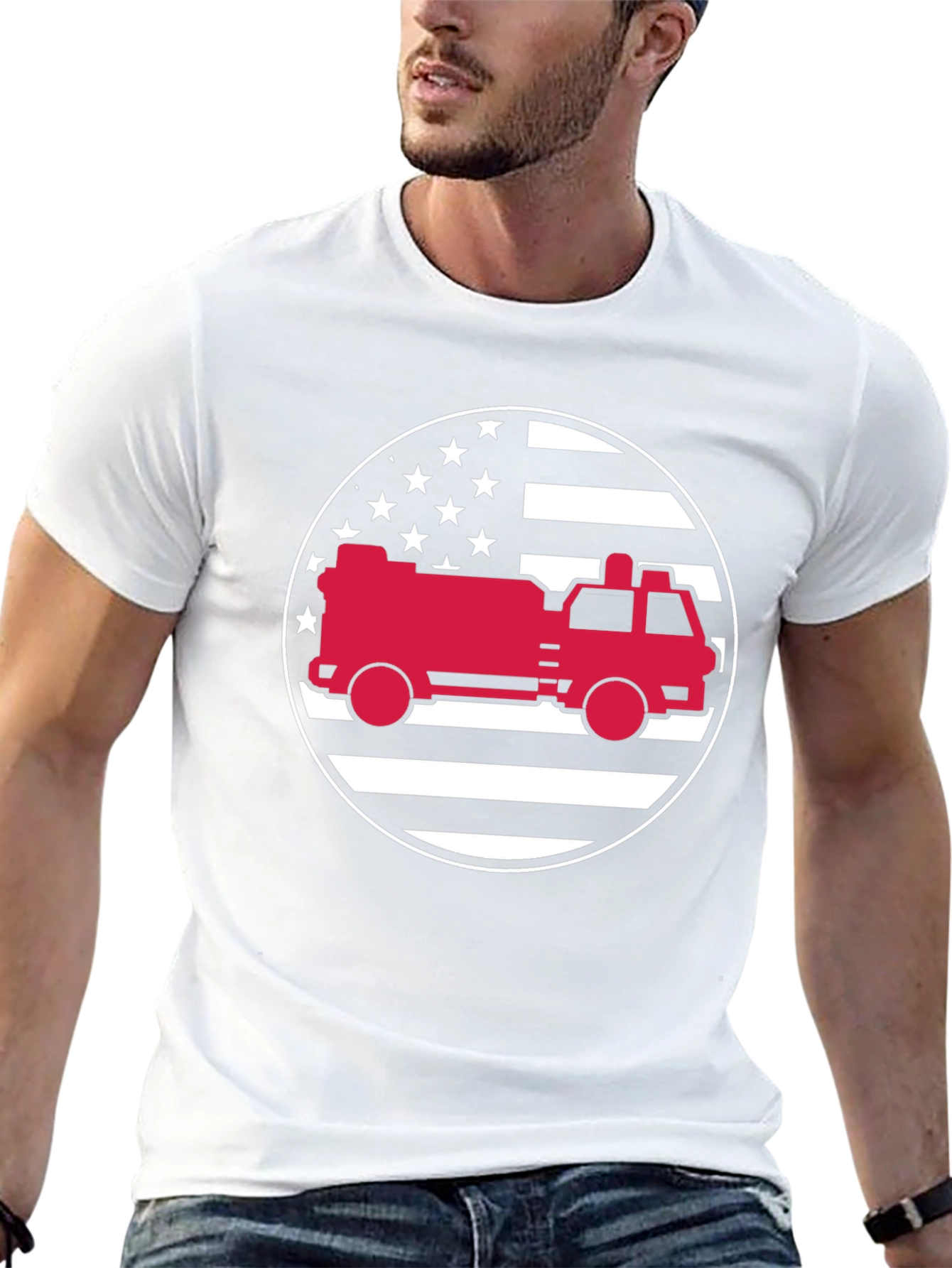 Fire Truck American Flag Graphic Tee