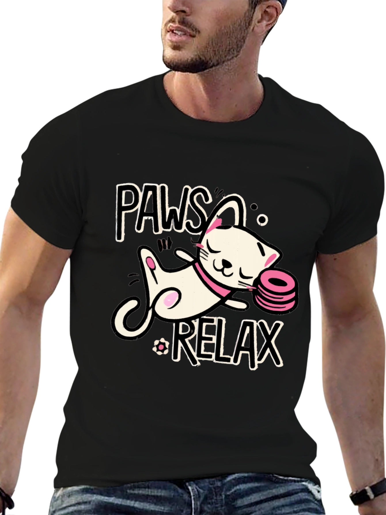 Paws and Relax Cat Graphic T-Shirt