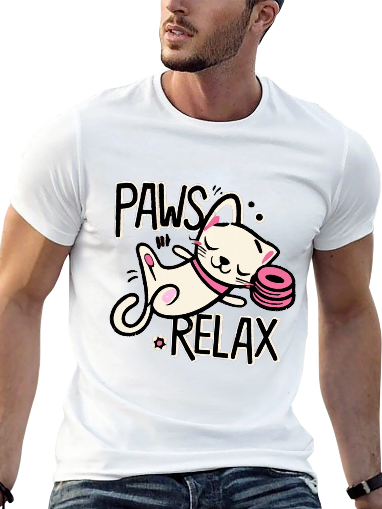 Paws and Relax Cat Graphic T-Shirt