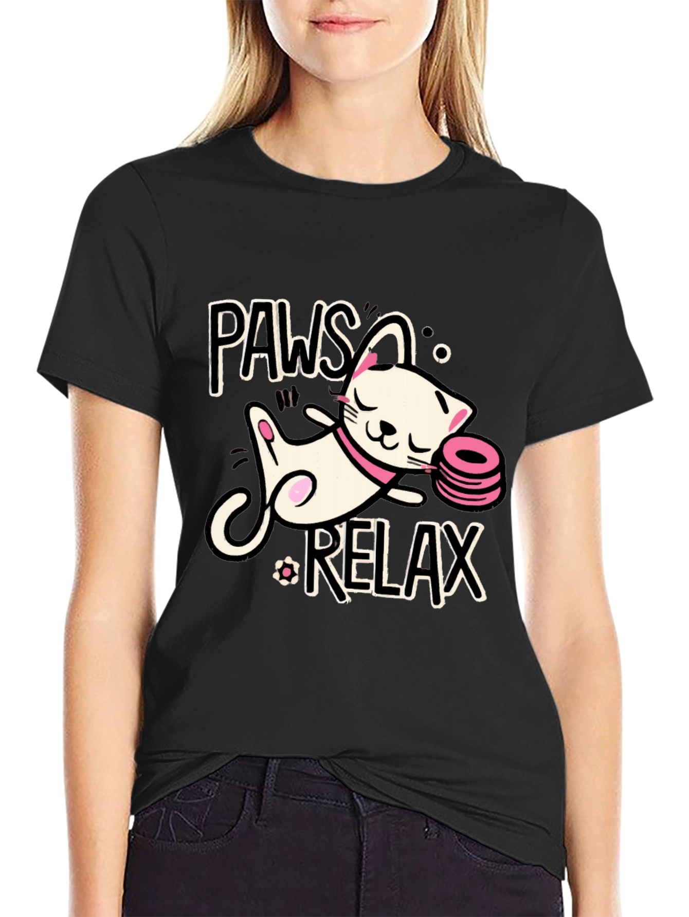 Paws and Relax Cat Graphic T-Shirt