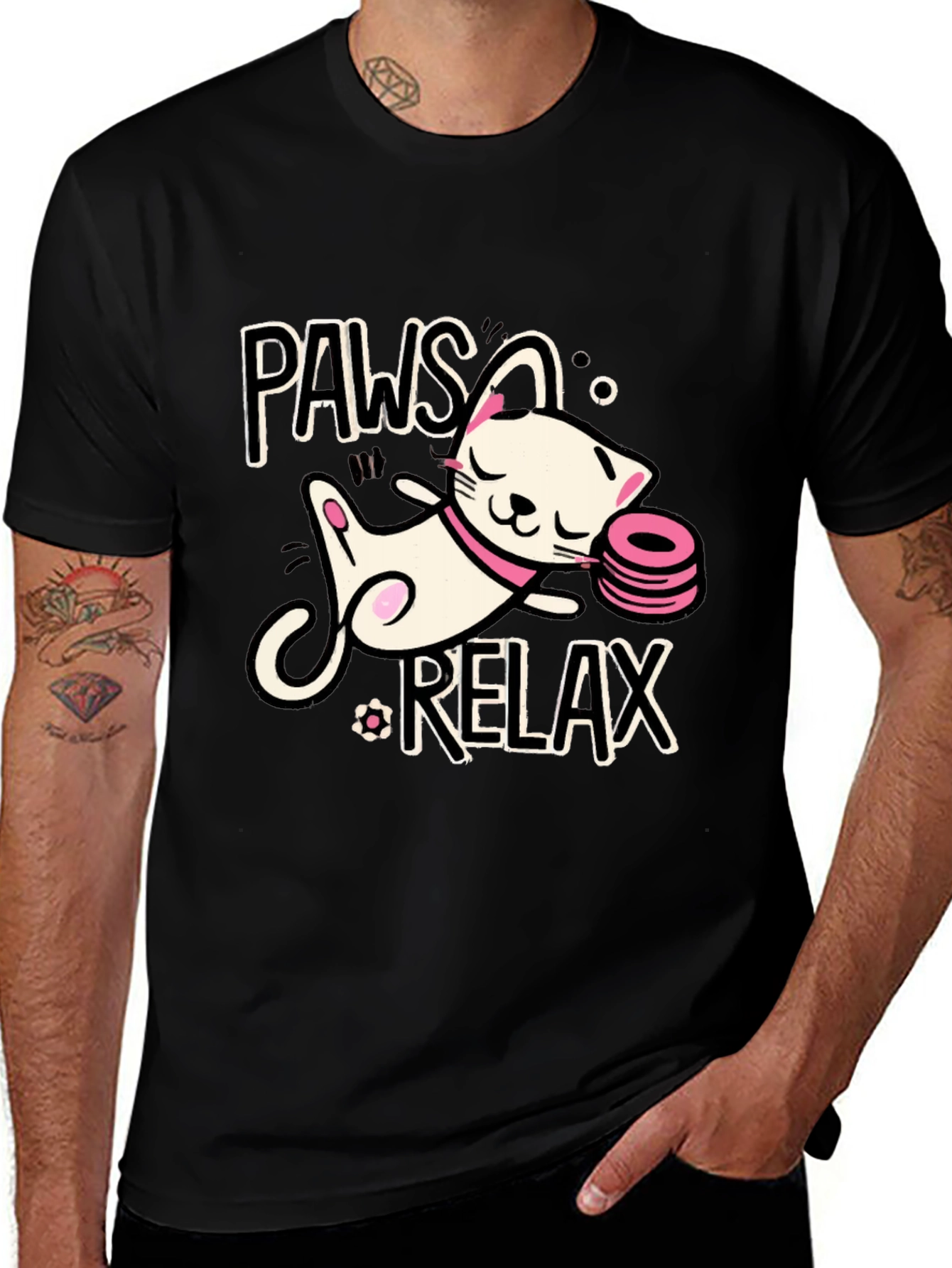 Paws and Relax Cat Graphic T-Shirt