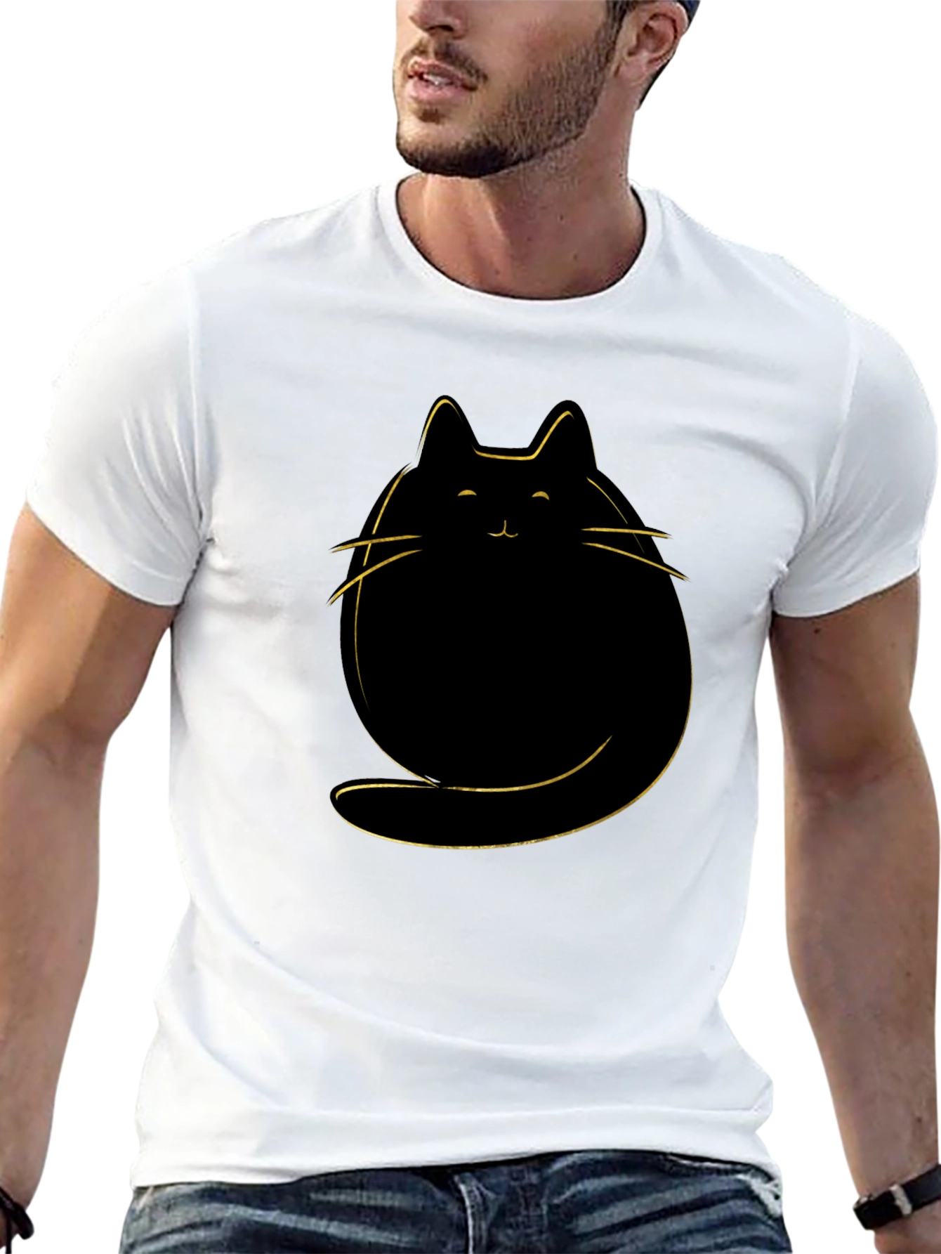 Cute Cat Graphic T-Shirt - Mens Black Tee