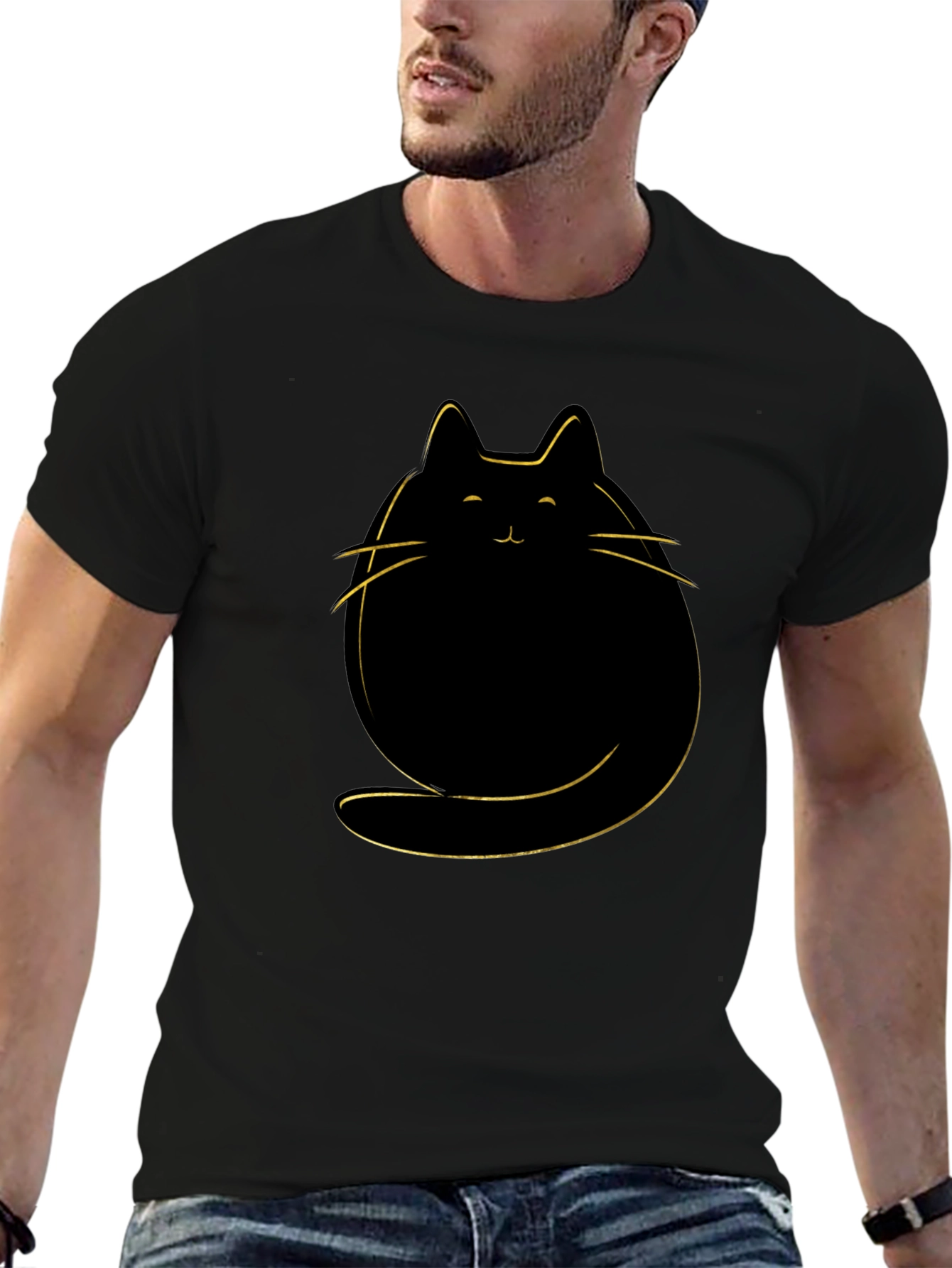 Cute Cat Graphic T-Shirt - Mens Black Tee