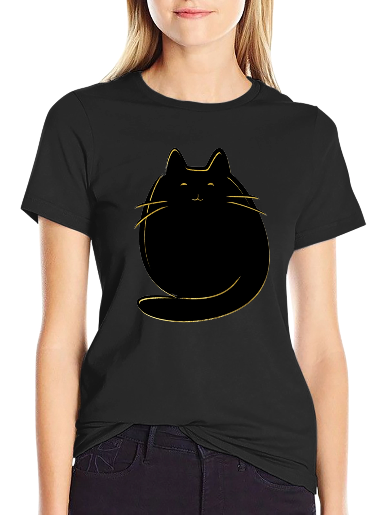 Cute Cat Graphic T-Shirt - Mens Black Tee