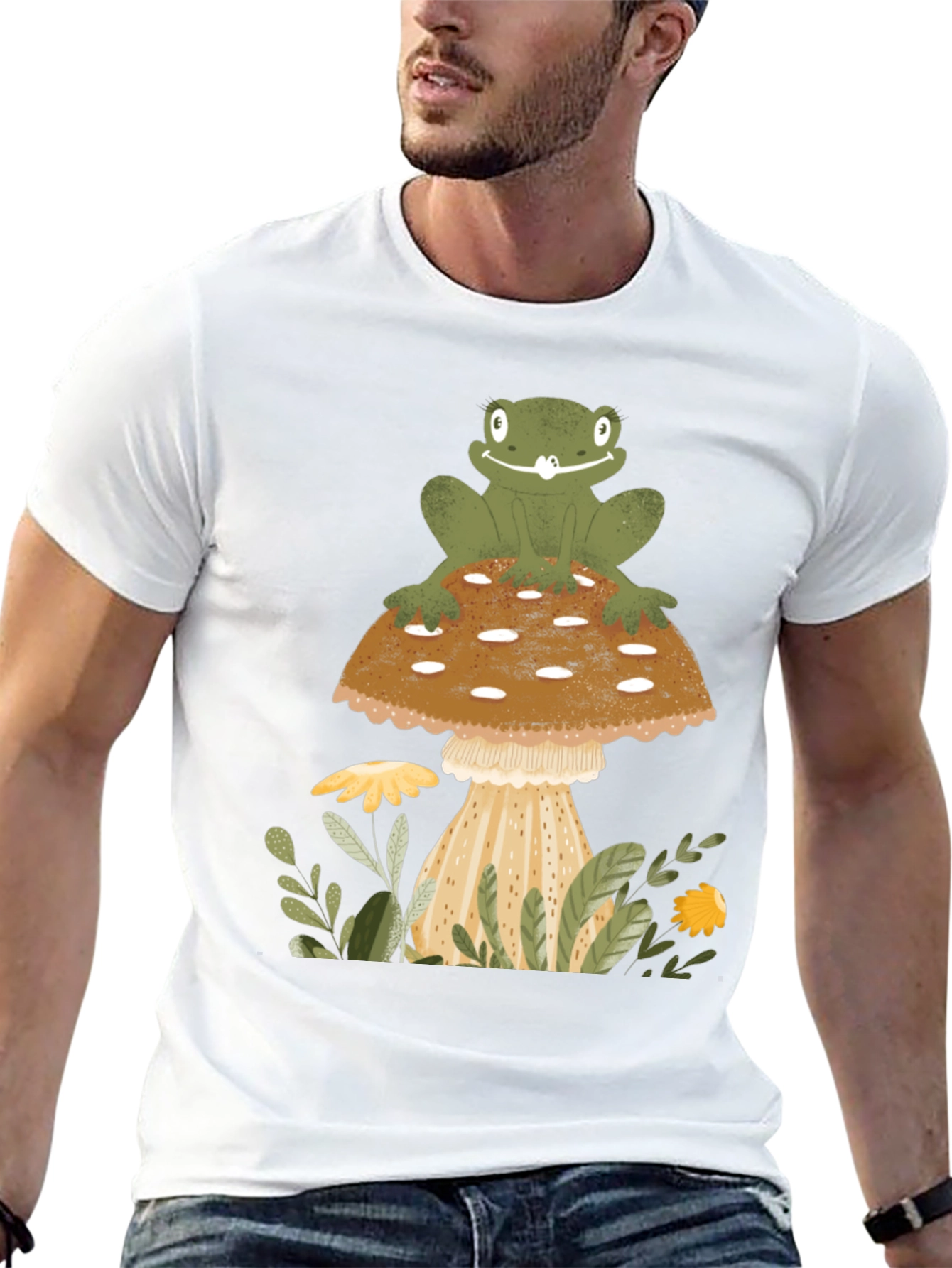 Frog on Mushroom Graphic Tee - Nature Lover Shirt