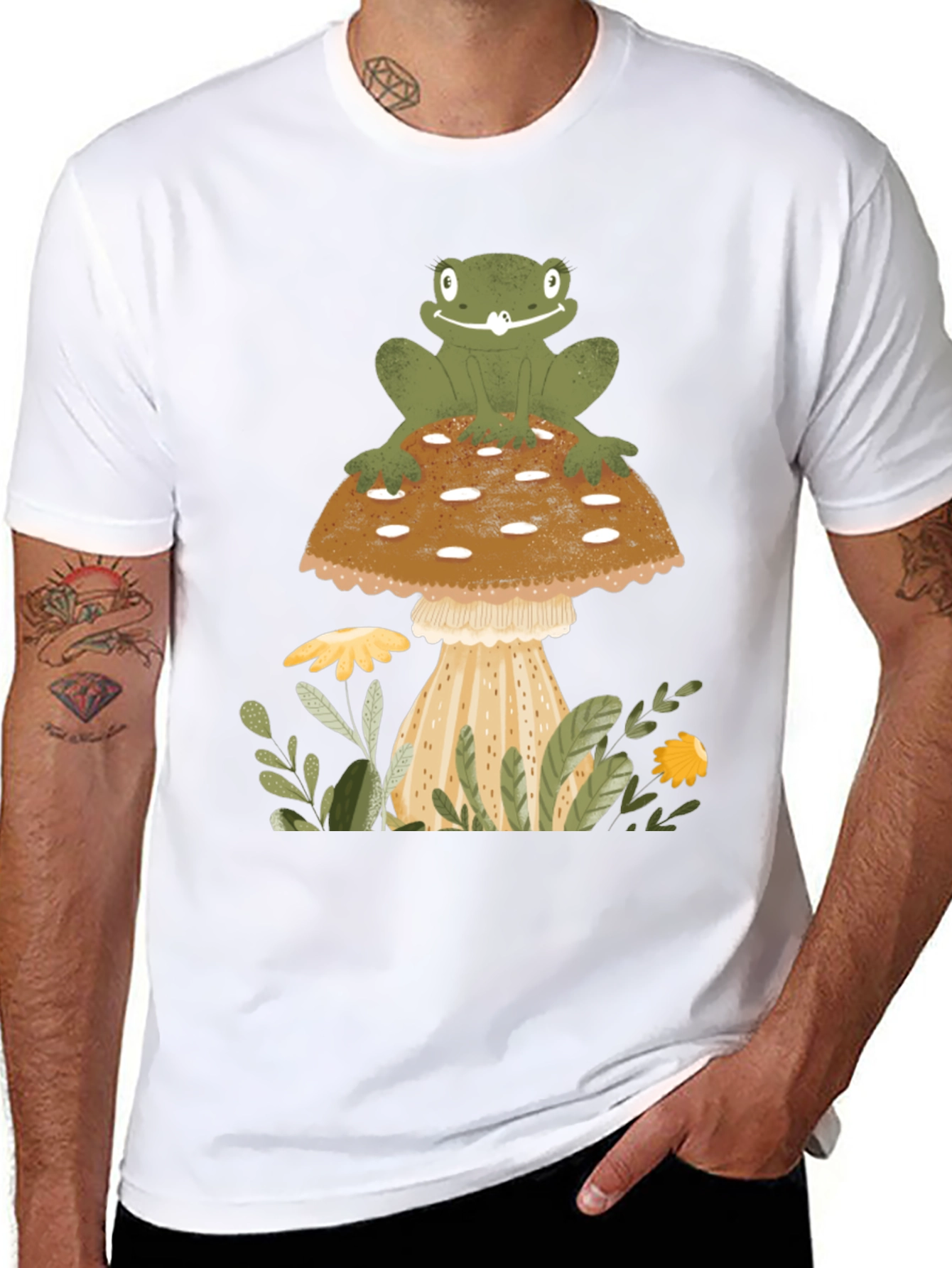 Frog on Mushroom Graphic Tee - Nature Lover Shirt