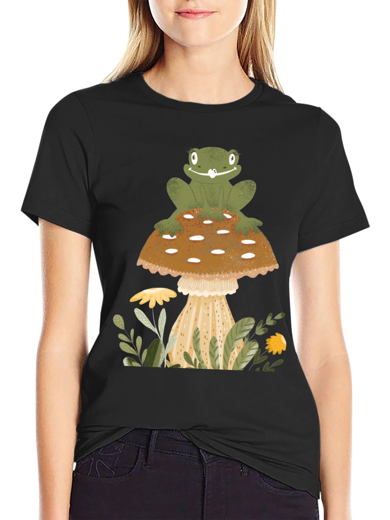 Frog on Mushroom Graphic Tee - Nature Lover Shirt