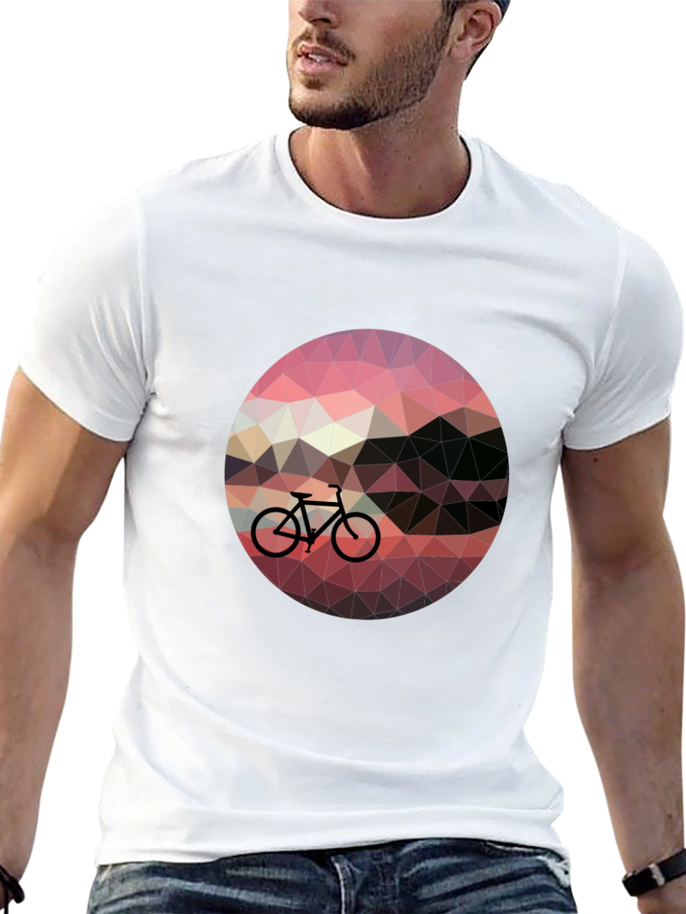 Geometric Bike Sunset Graphic Tee - Black Casual T-Shirt