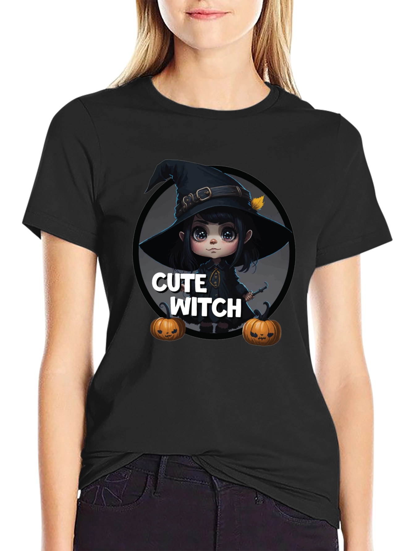 Cute Witch Graphic Tee - Halloween Apparel