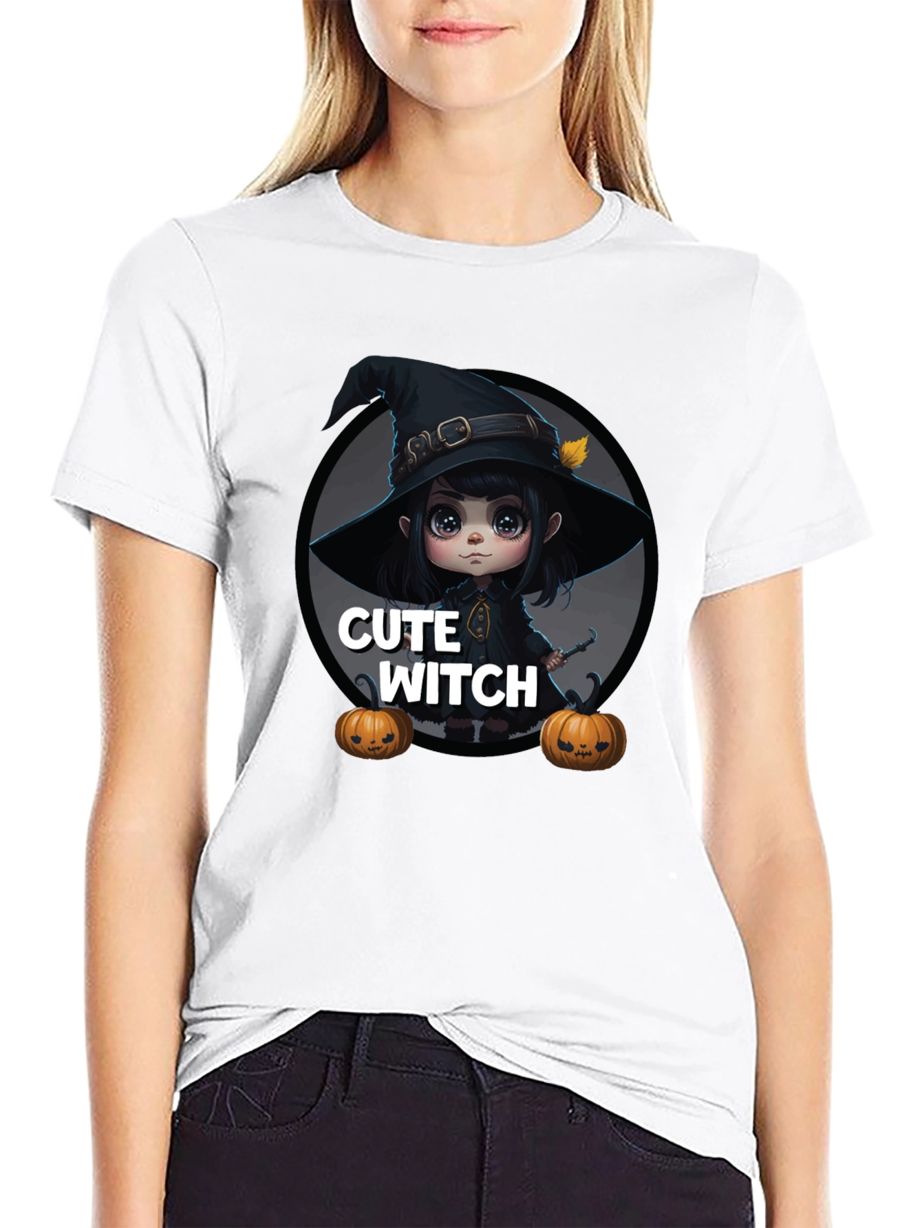 Cute Witch Graphic Tee - Halloween Apparel
