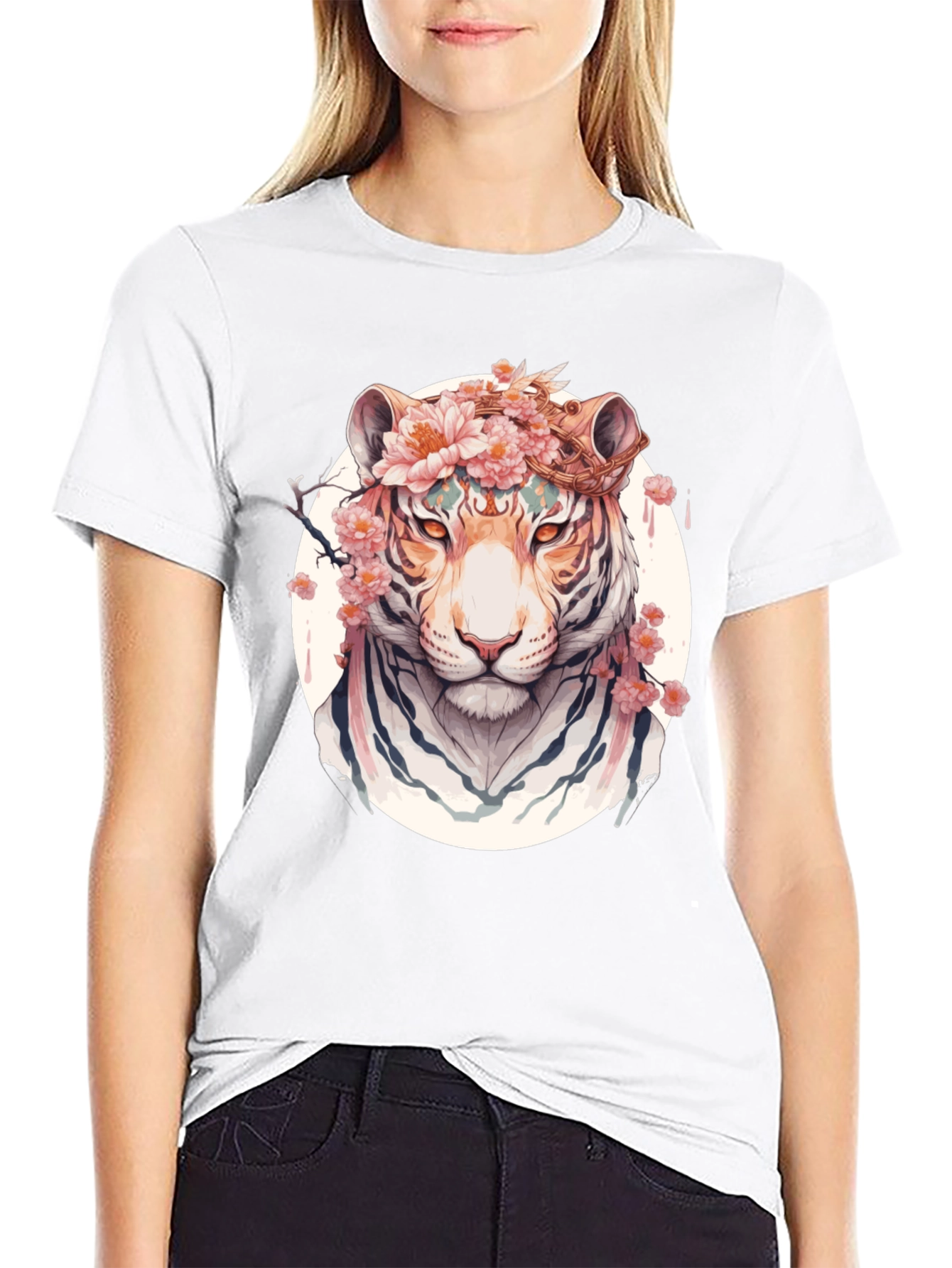 Floral Tiger Graphic Tee - Unique Black T-Shirt