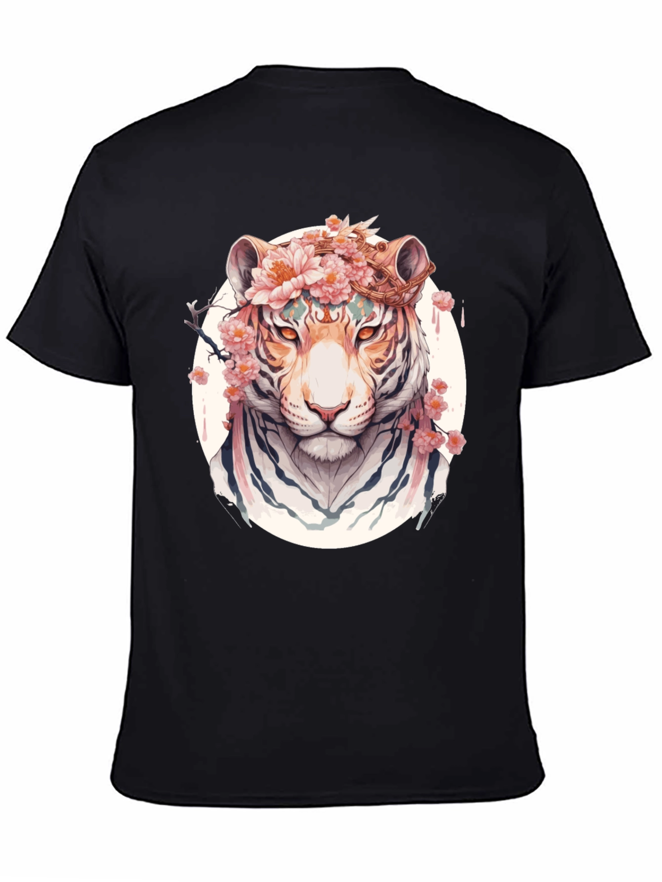 Floral Tiger Graphic Tee - Unique Black T-Shirt