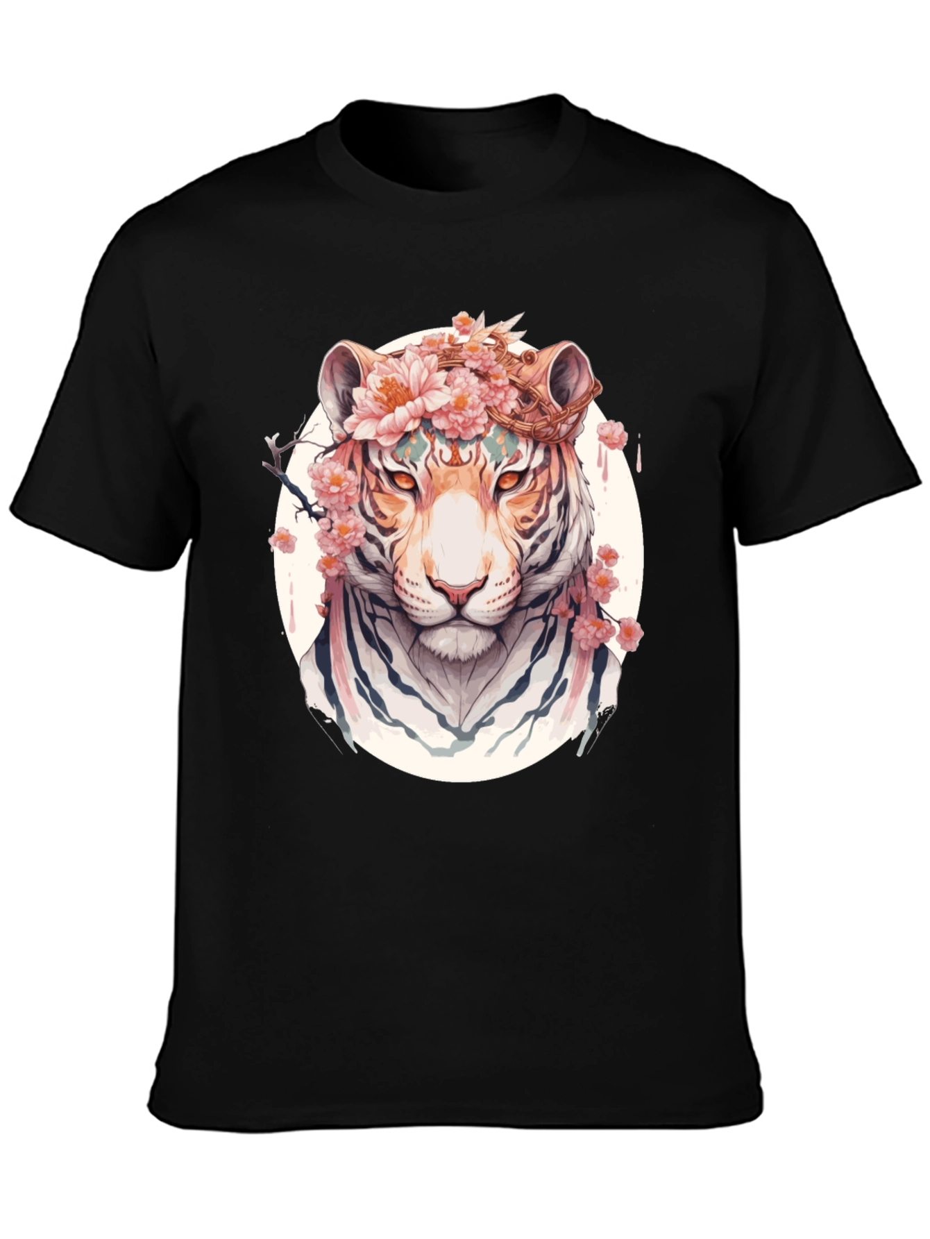 Floral Tiger Graphic Tee - Unique Black T-Shirt