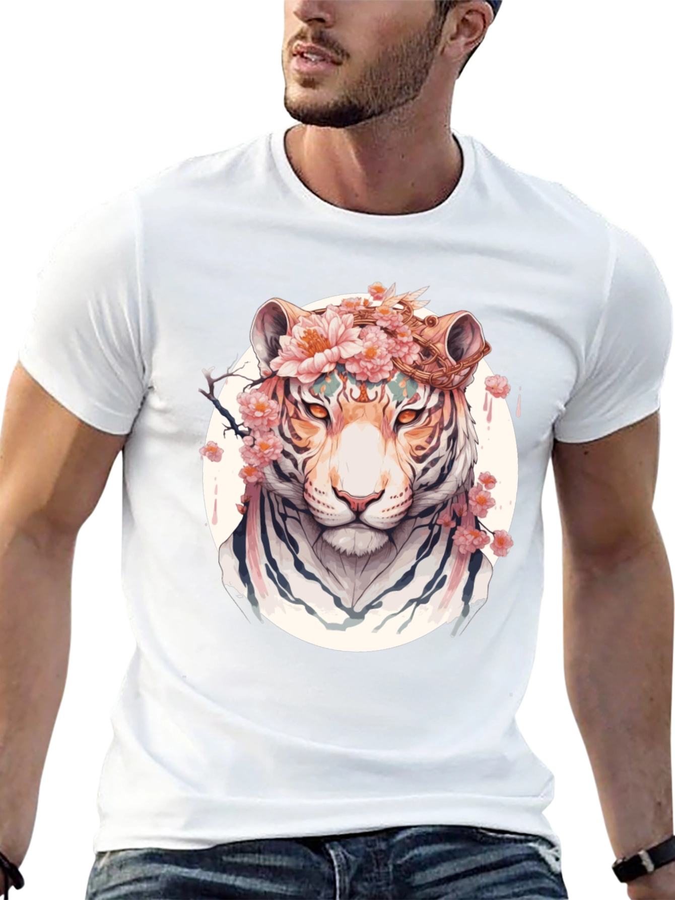 Floral Tiger Graphic Tee - Unique Black T-Shirt