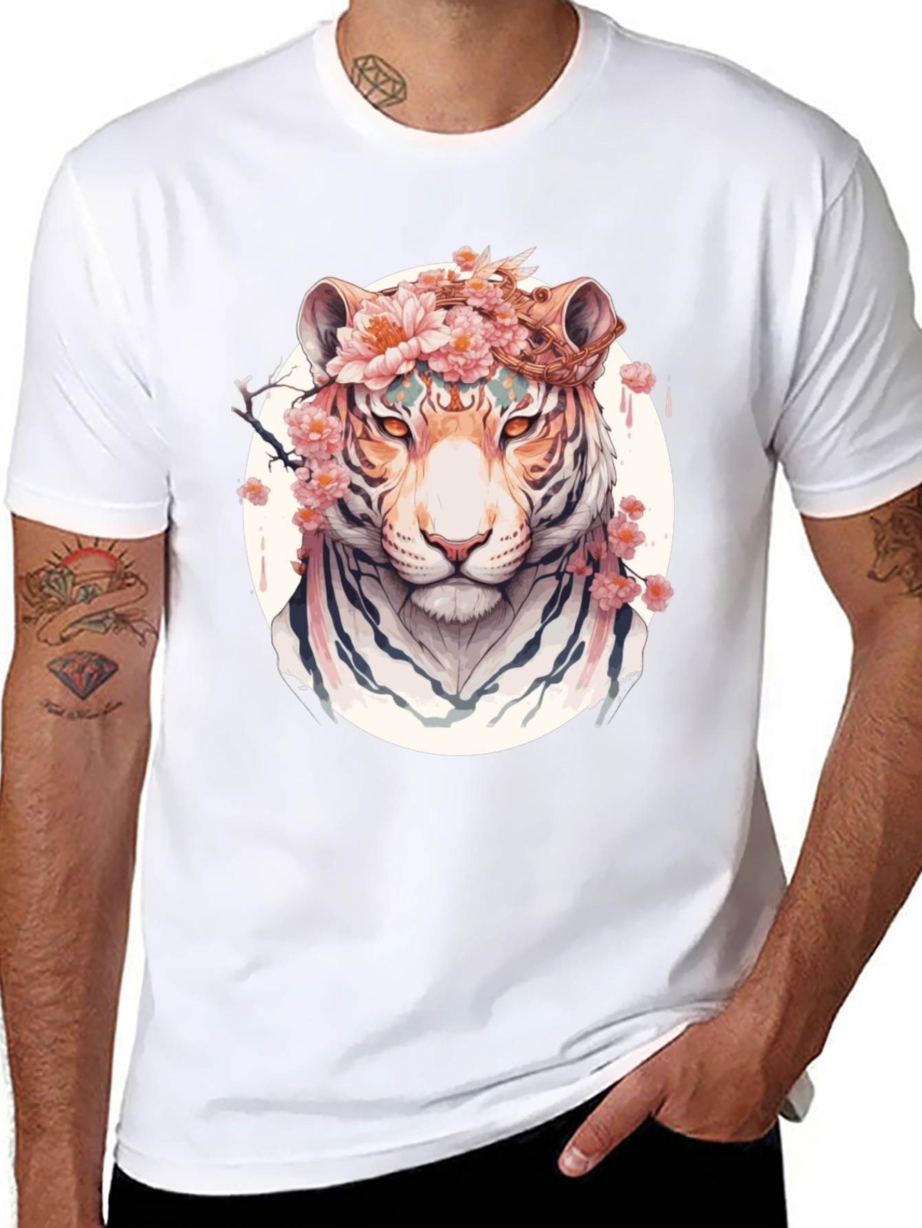 Floral Tiger Graphic Tee - Unique Black T-Shirt