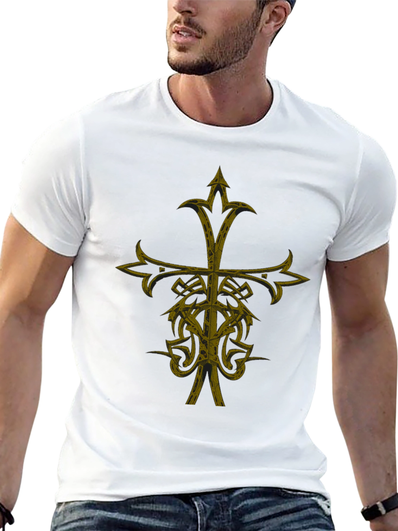 Gothic Cross Graphic Print Black T-Shirt