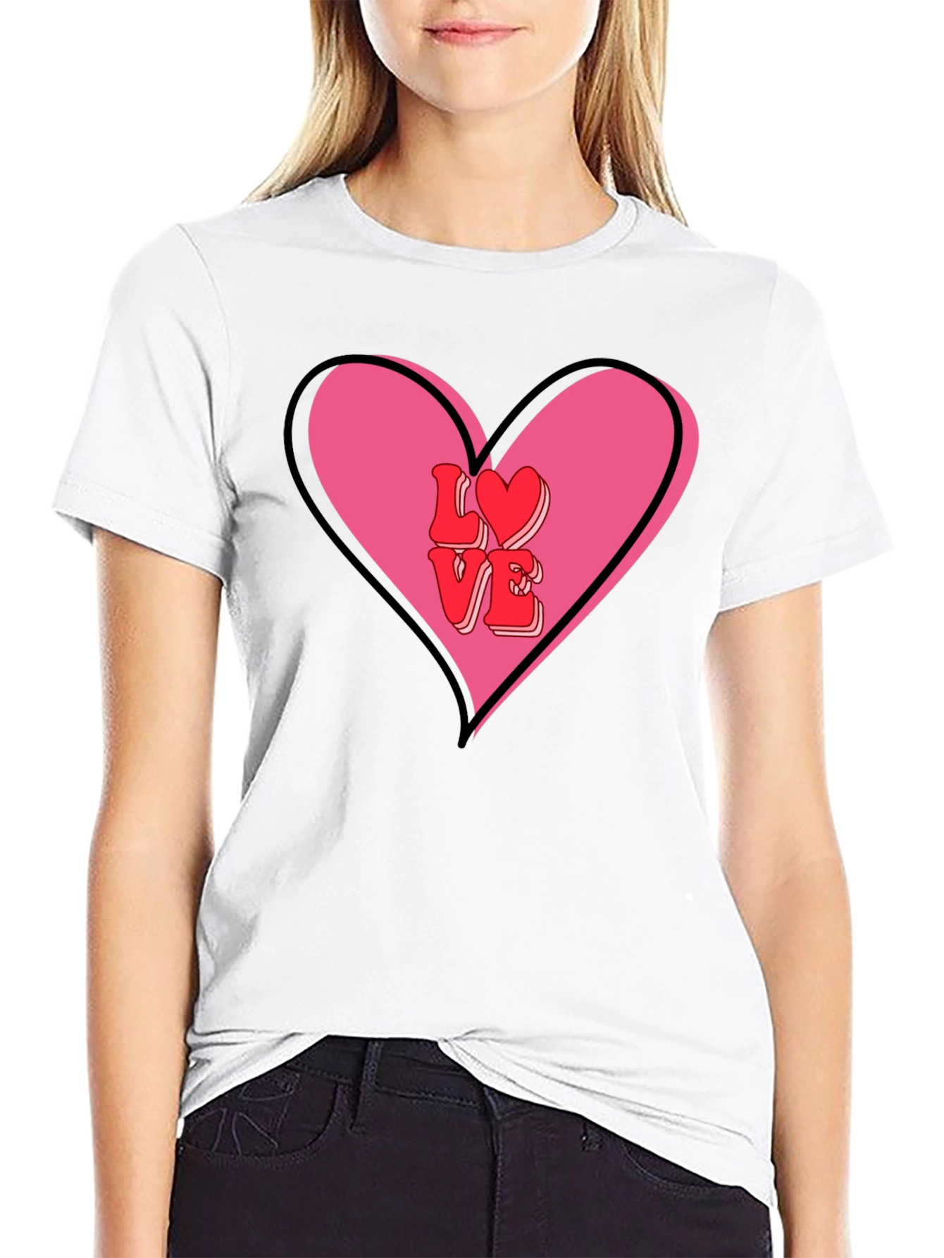 Love Heart Valentines Graphic Tee - Mens Black T-Shirt