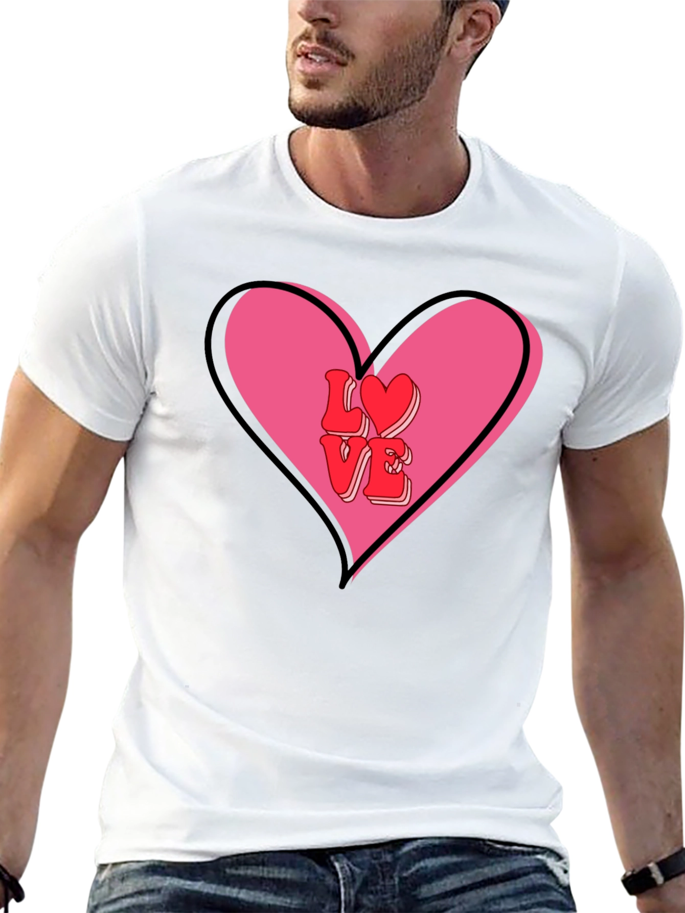 Love Heart Valentines Graphic Tee - Mens Black T-Shirt