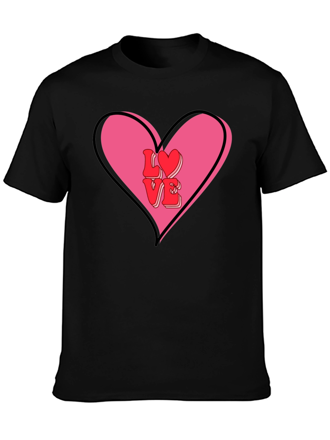 Love Heart Valentines Graphic Tee - Mens Black T-Shirt