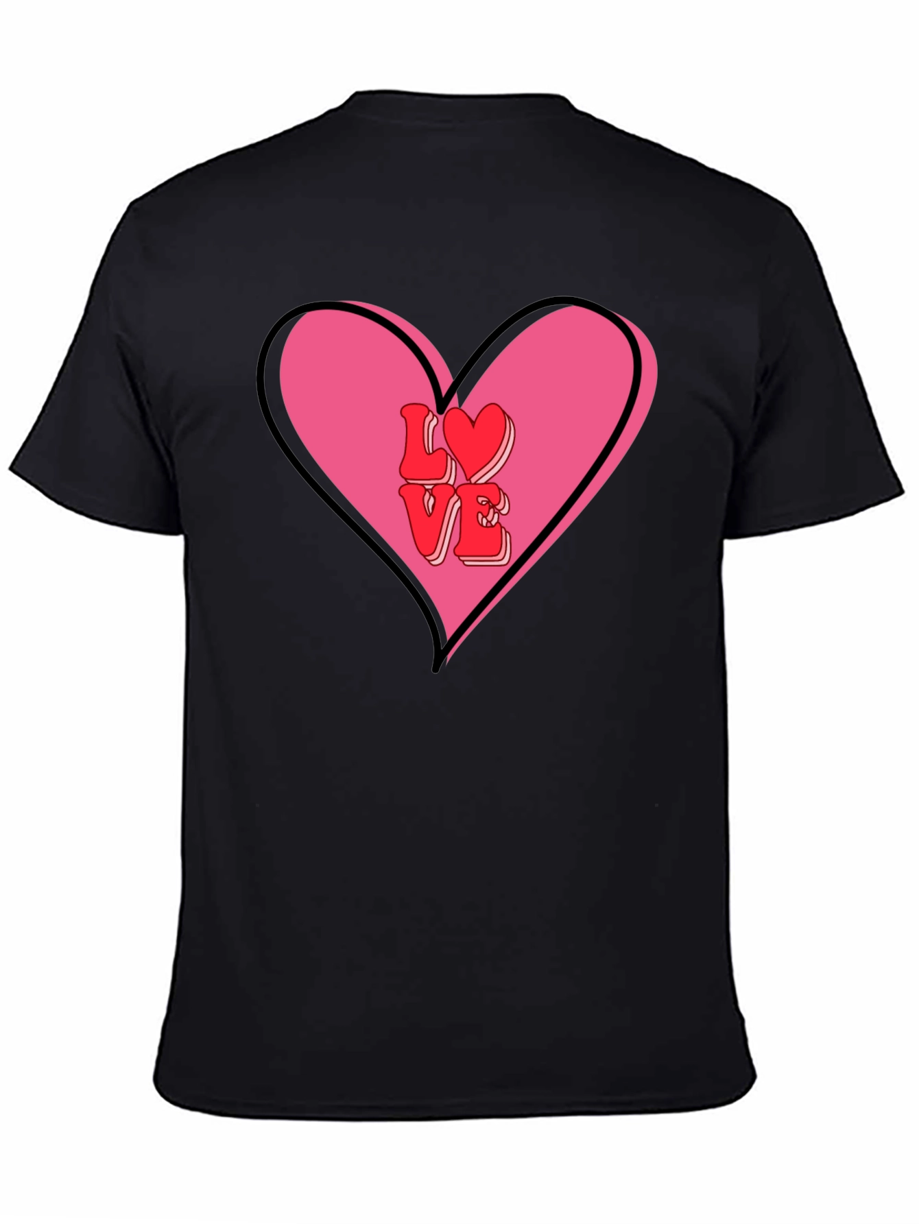 Love Heart Valentines Graphic Tee - Mens Black T-Shirt