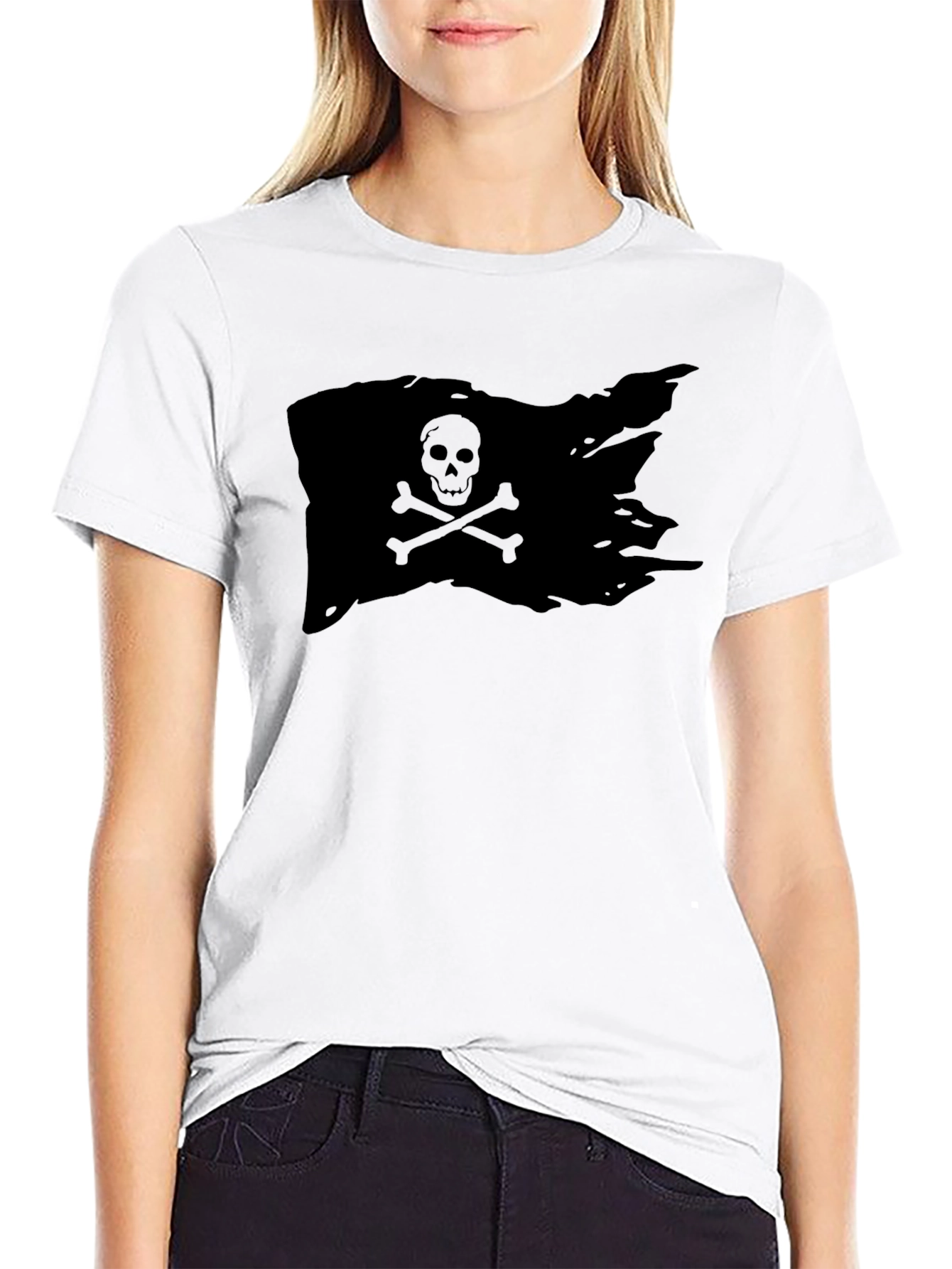 Black Pirate Flag T-Shirt Skull Bones Graphic Tee