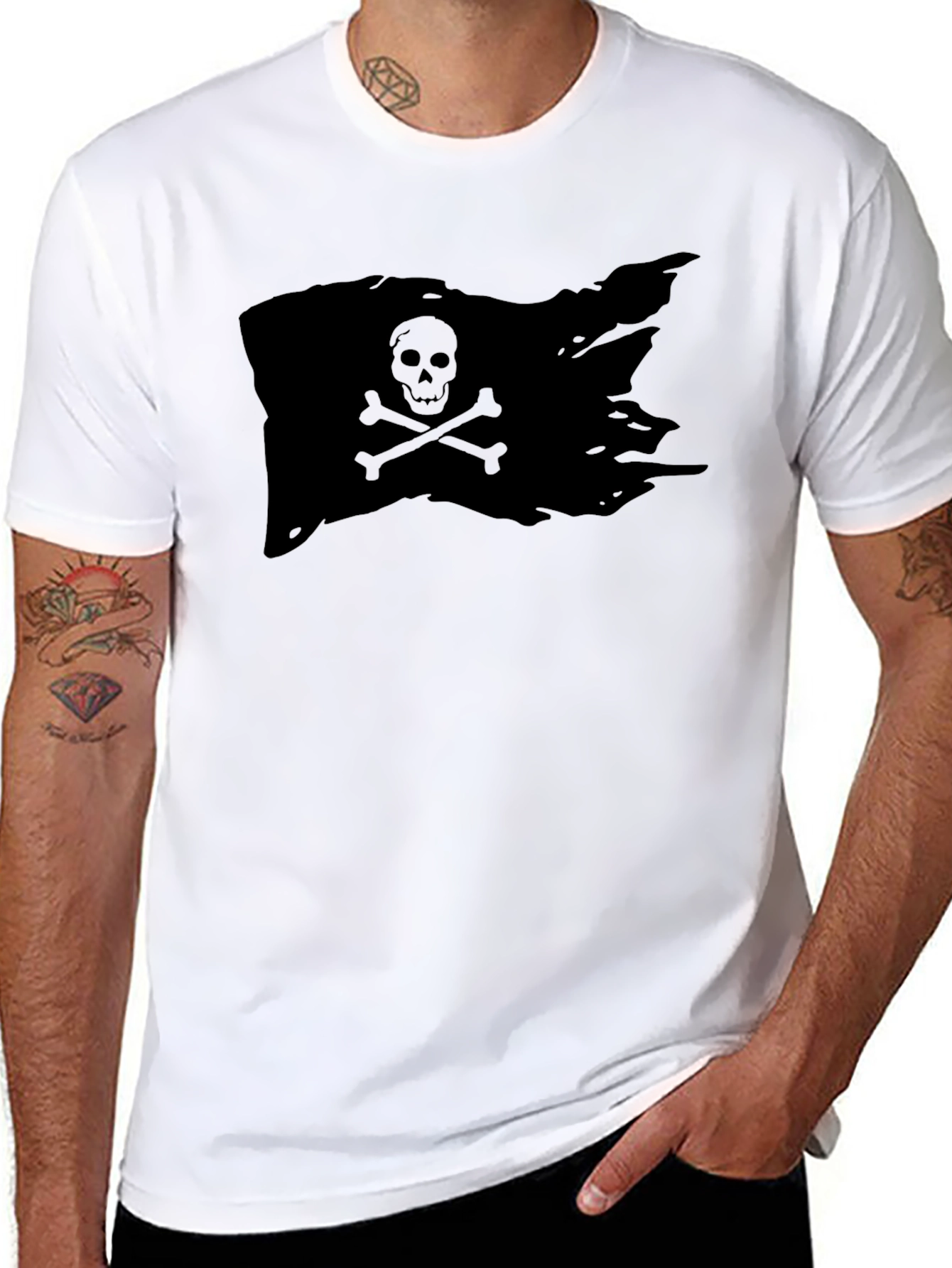 Black Pirate Flag T-Shirt Skull Bones Graphic Tee
